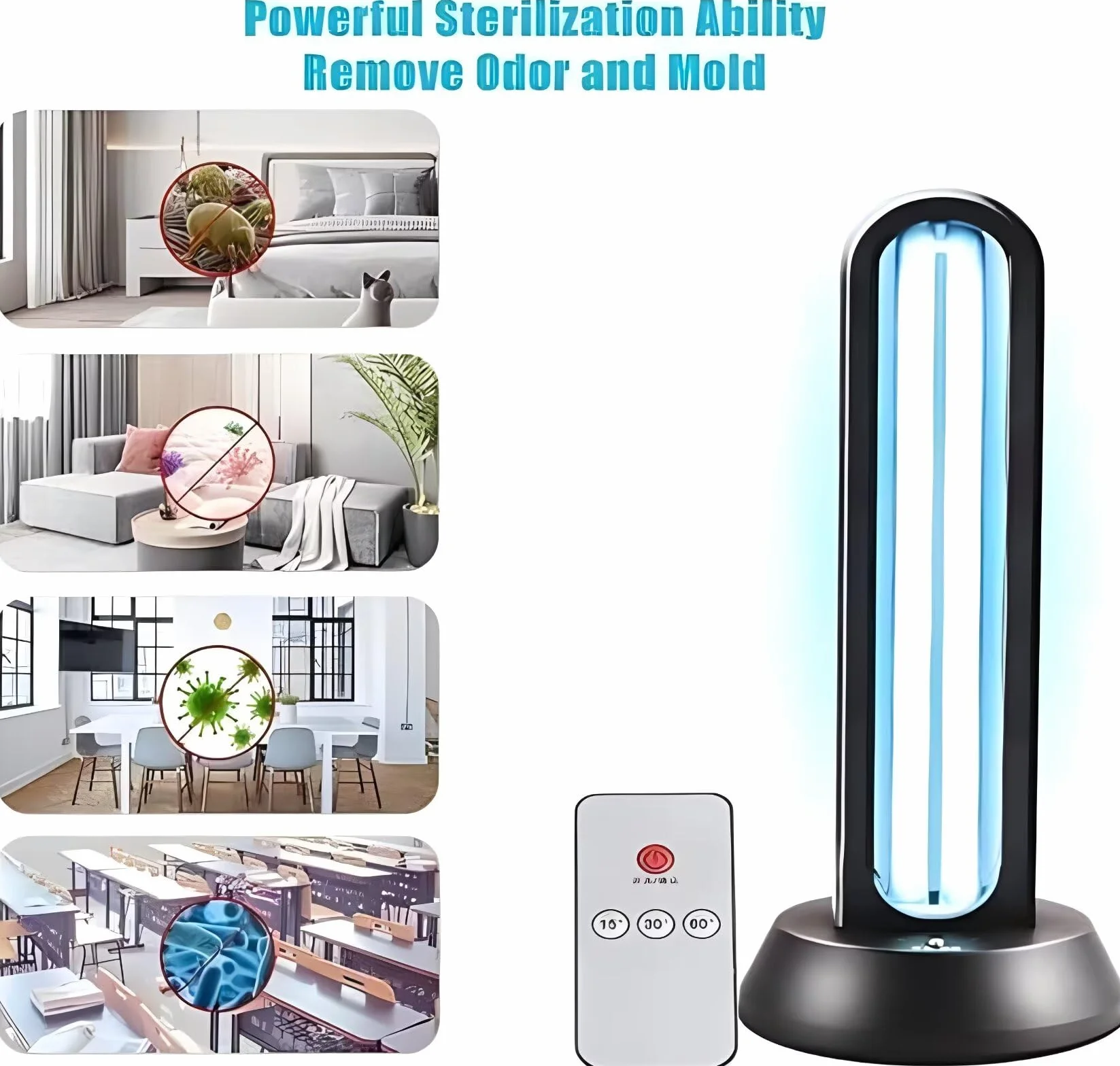 HYLR lampa bakteriobójcza UV 38 W, UVC, bakteriobójcza, pilot zdalnego sterowania, timer, urządzenie do wykrywania radaru, sterylizator, zabija 99,9% środka do usuwania grypy, bakterii, roztoczy