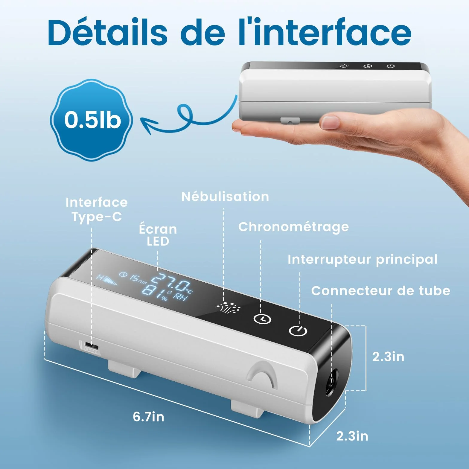 Inhalator dla dzieci, nebulizator inhalacyjny dla dorosłych, inhalator kompresorowy dla dzieci z wyświetlaczem cyfrowym, regulowany inhalator z ustnikiem i 2 maseczkami na kaszel, astmę (Czarny)