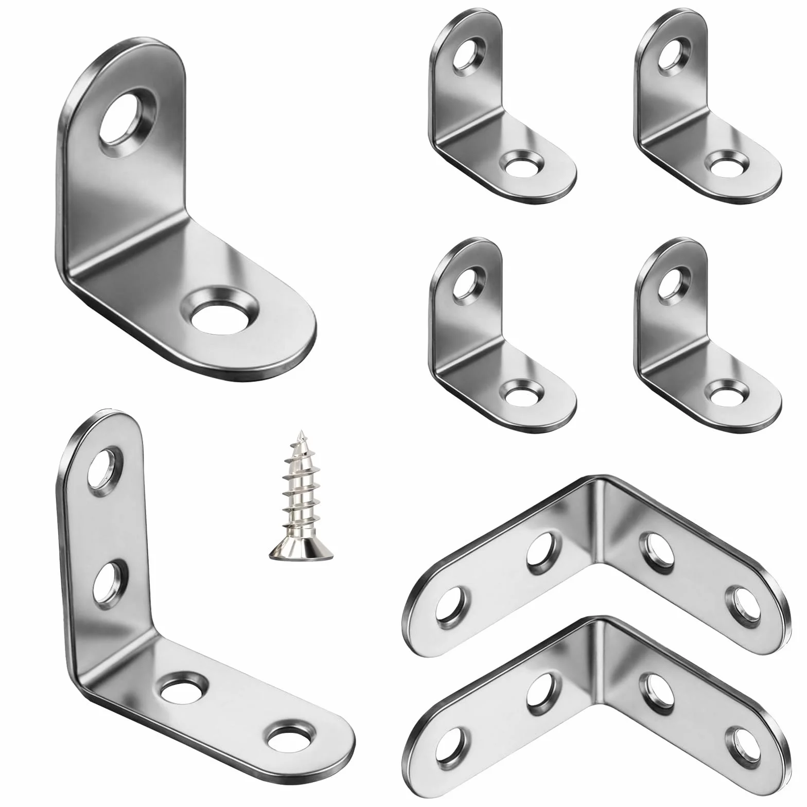 HAISHANG 10 sztuk Łączników Kątowych 30x30x16mm ze Stali Nierdzewnej, Metalowe Kątowniki 90 Stopni ze Śrubami, Małe Kątowniki Metalowe w Kształcie Litery L do Mebli Drewnianych, Stołów, Krzeseł