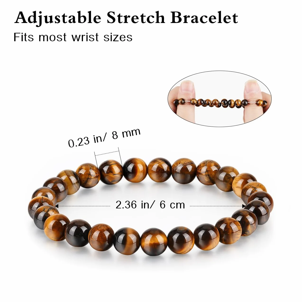 Emibele Crystal Bracelet, Obsidian Tigers Eye 8mm Round Bead Healing Jewelry for Positive Energy Anxiety, Gifts for Women Men Black Yellow