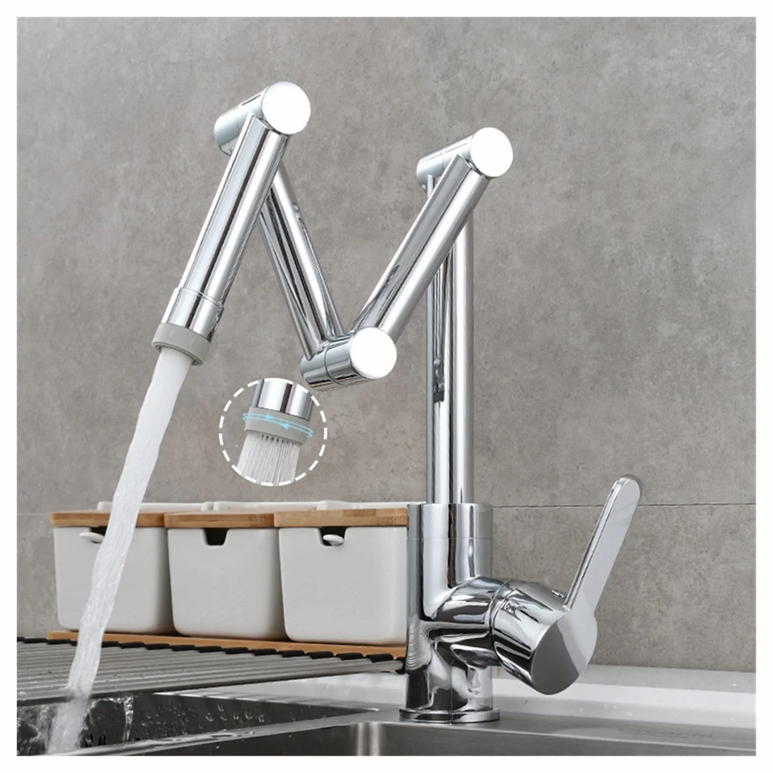 Elastyczny kran Obrotowy, Copper Folding Kitchen Faucet Waszyny Umywalka Siły Chowany Hot and Cold Siedzi Uniwersalny obrotowy kran(Chrome)