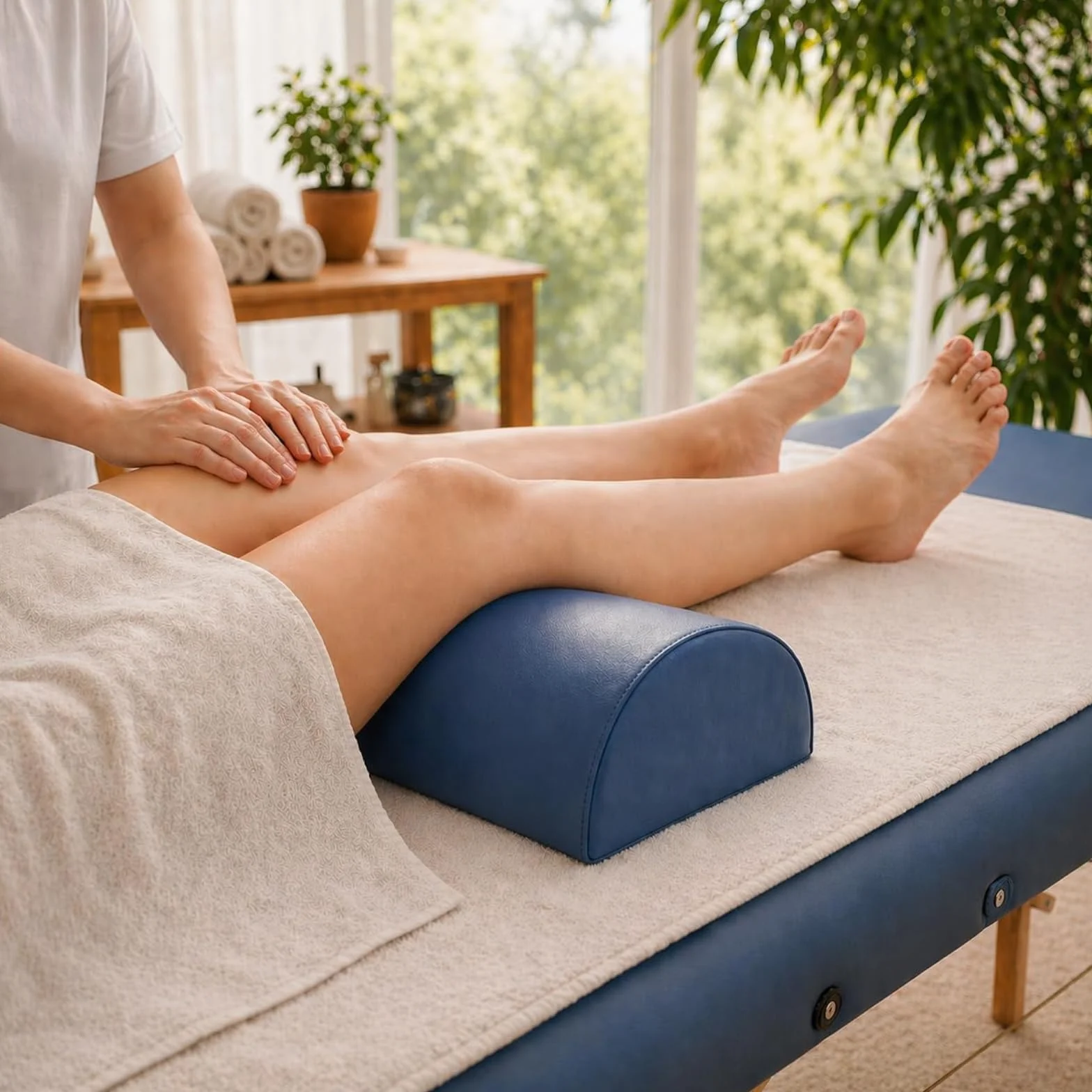 Zen 3/4 rolka do masażu – sztuczna skóra PU – obszar szyi lub kolan do wszystkich ławek do masażu, leżaków terapeutycznych i fizjoterapii (królewski niebieski)