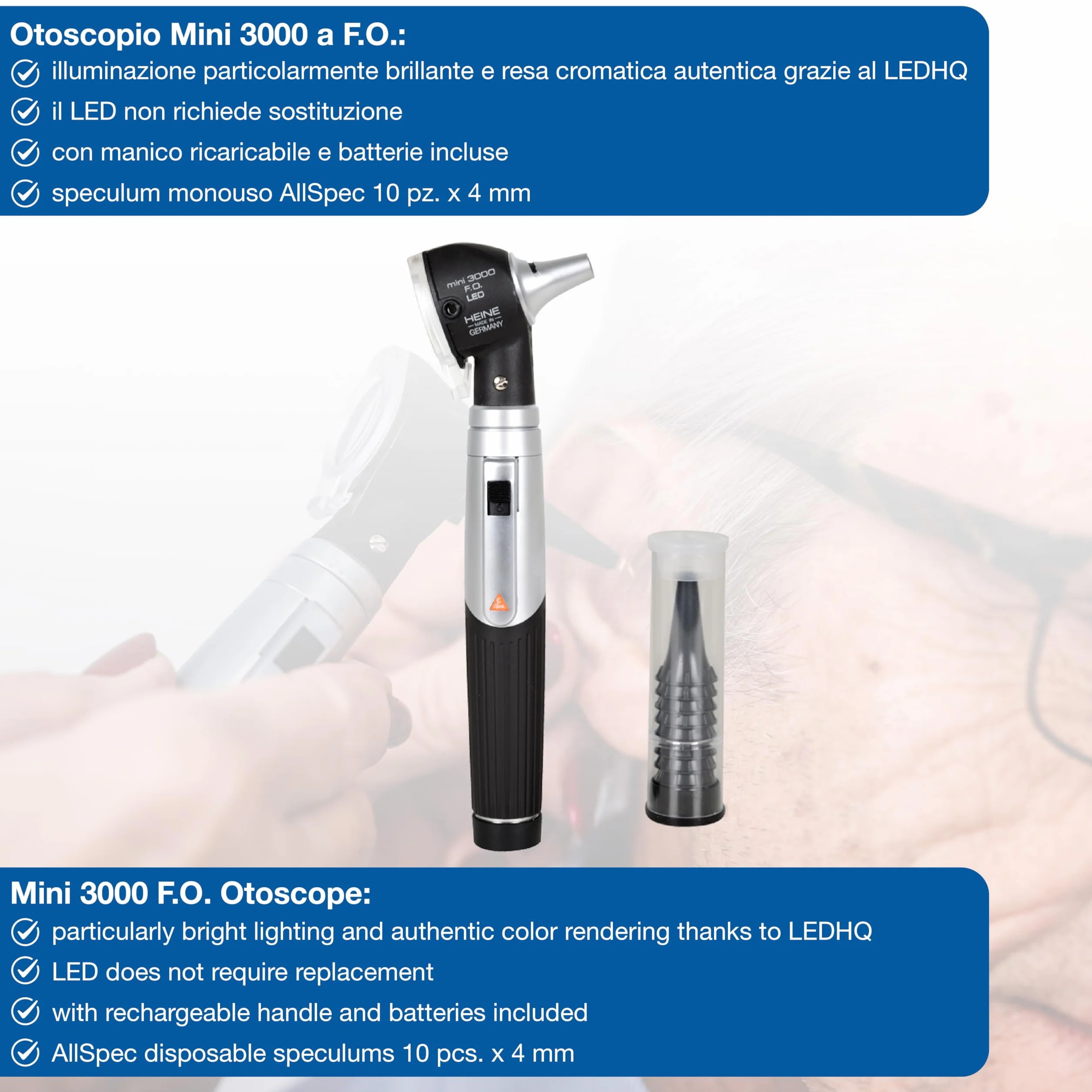 Gima Heine mini 3000 LED F.O. otoskop czarny