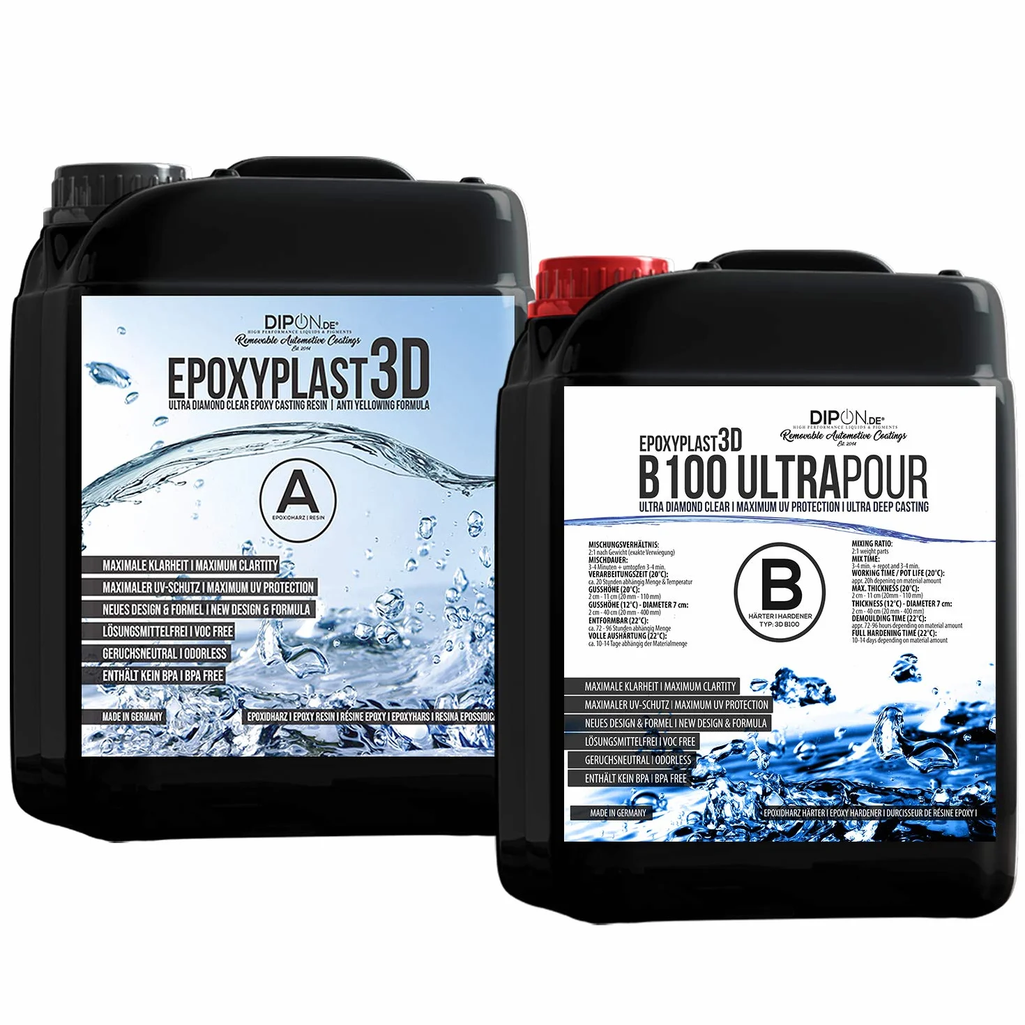 Żywica epoksydowa 6,0 kg, żywica epoksydowa 3D B100 Ultra POUR, wysokość odlewania do stołów rywertycznych, ultra diamentowa przezroczysta, maksymalna ochrona przed promieniowaniem UV, żywica