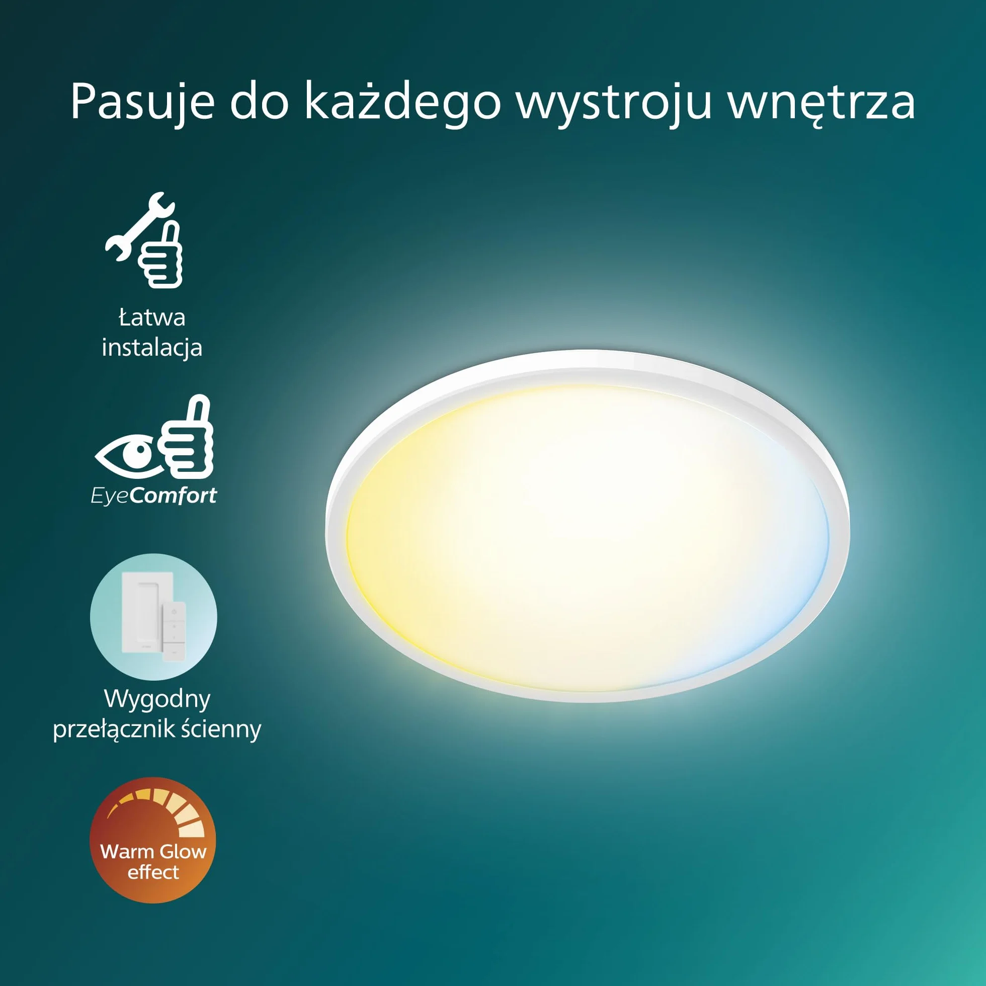 Philips Superslim oprawa sufitowa z pilotem 5 scen świetlnych przyciemnianie 1% 22 W okrągła biała