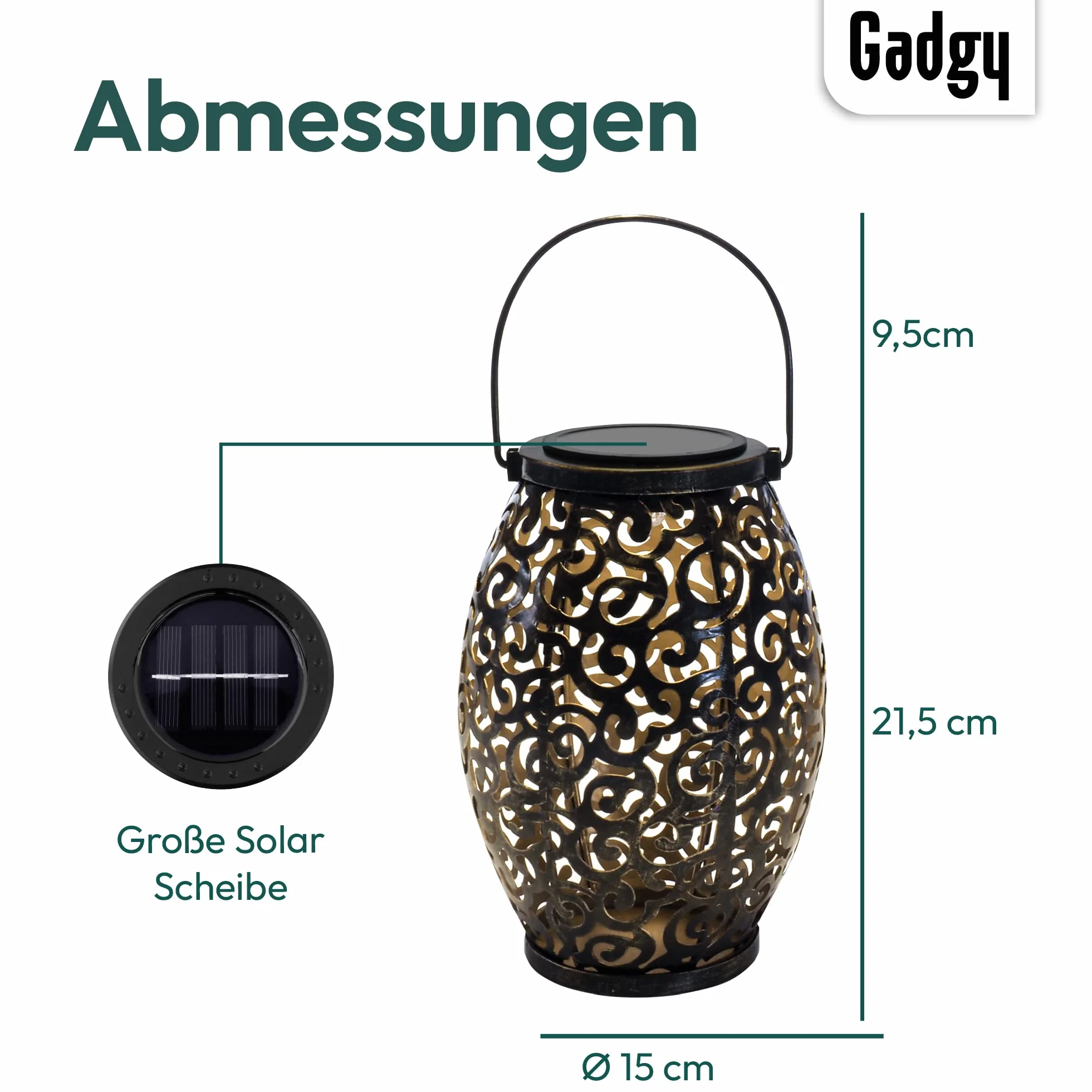 Gadgy Solarna Latarnia Zewnętrzna Zestaw 2 sztuk Orientalne latarnie ogrodowe metalowe IP44 Wodoodporne 21,5 x 15 cm