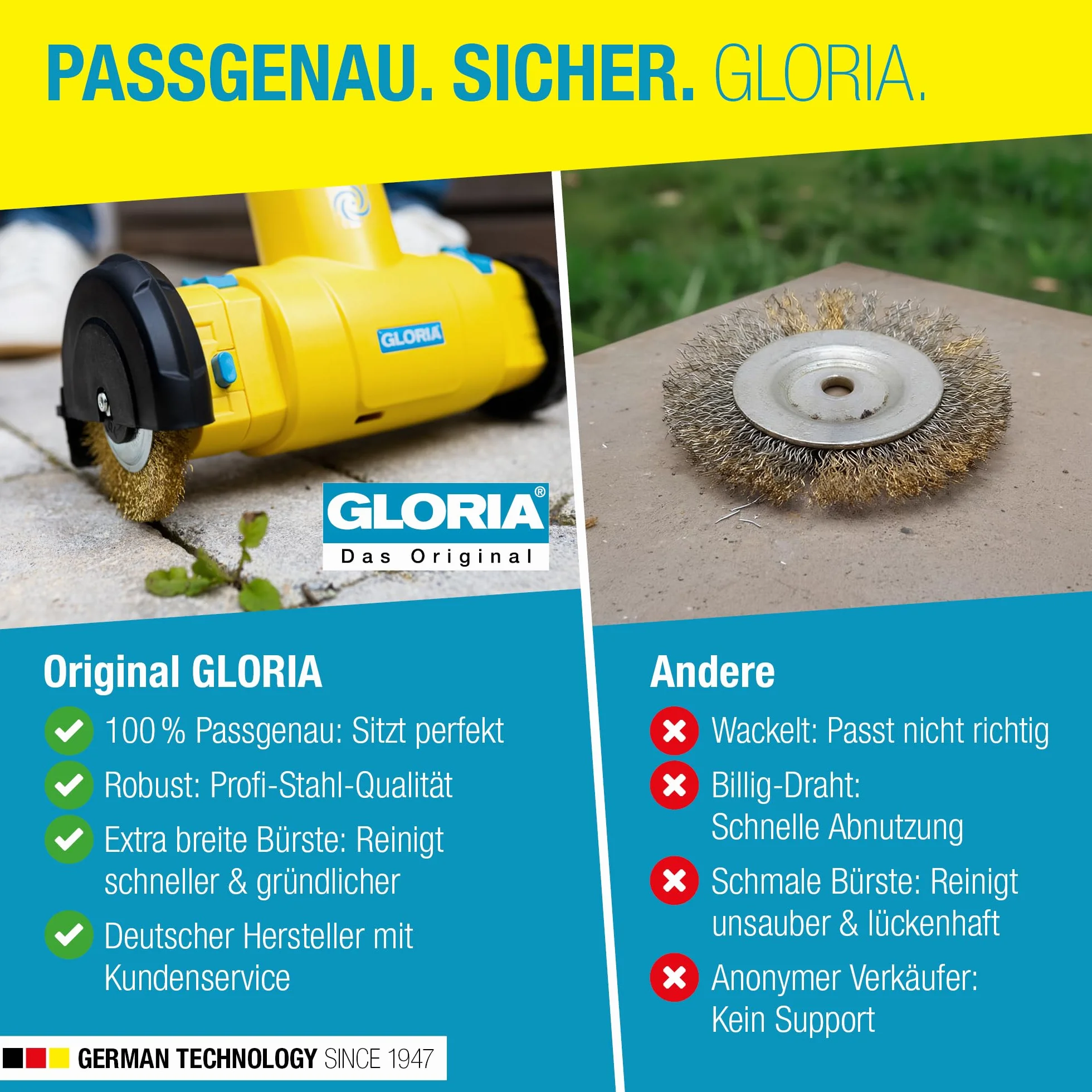 Gloria Szczotka do fug z drutu stalowego zestaw 4 sztuk średnica 11 cm