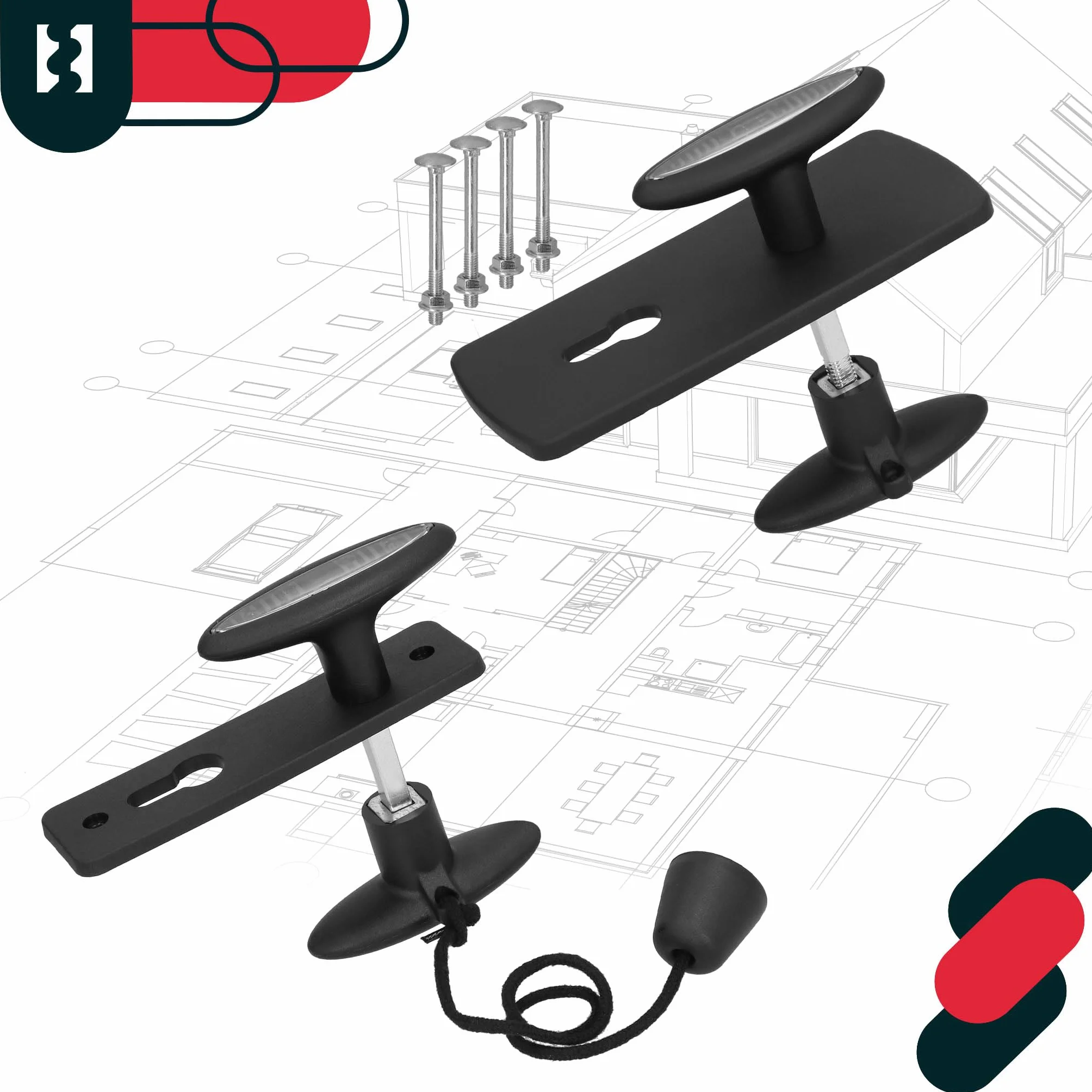 KOTARBAU® Uchwyt do bramy garażowej, 76 x 173 mm, elementy montażowe, zestaw klamek do bramy z szyldem, brama garażowa, okucie bramy stalowe