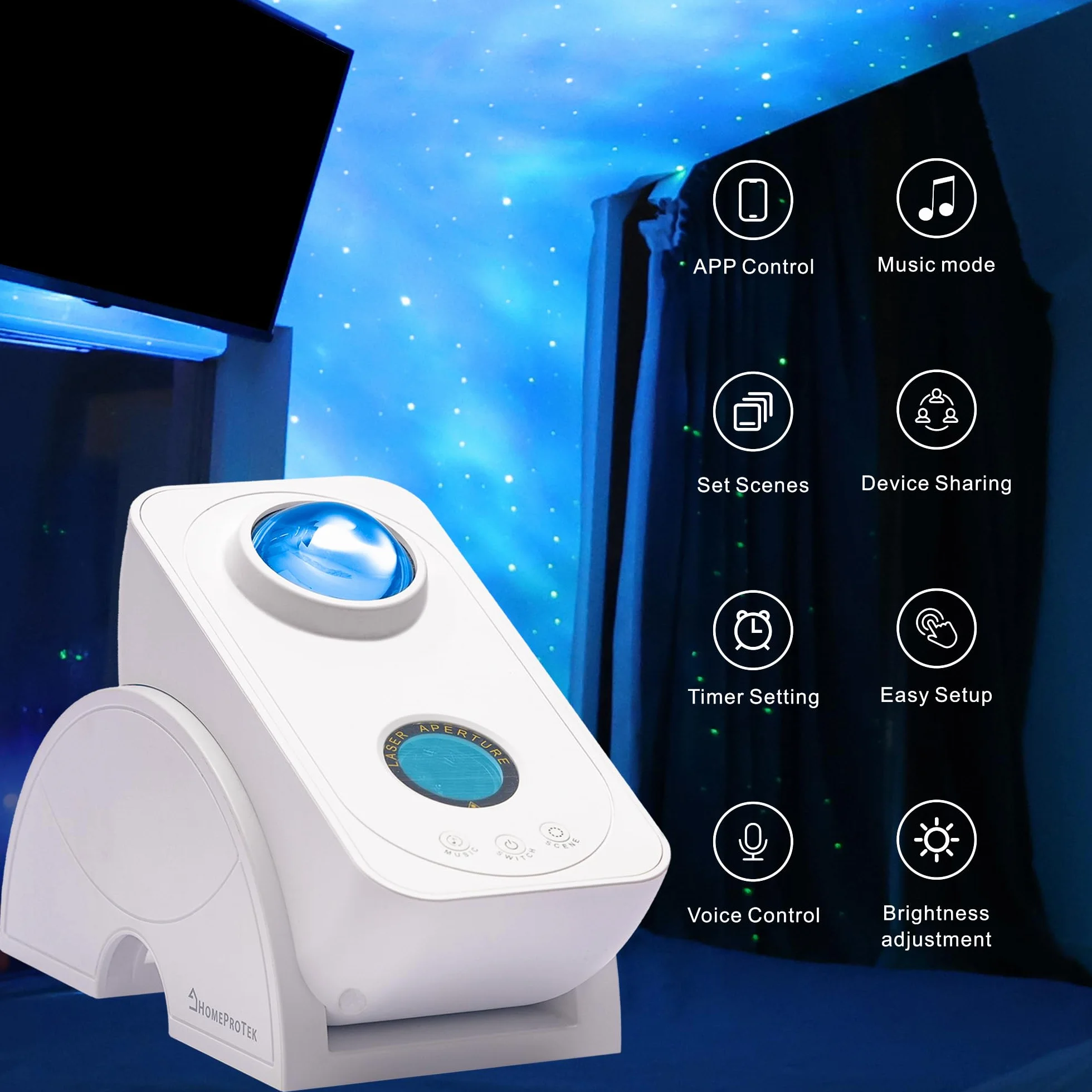 HOMEPROTEK Projektor galaktyki, projektor gwiaździstego nieba - inteligentny sterowany aplikacją Galaxy projektor obrotowy 90 stopni Hey Google i Alexa kompatybilny z lampą projektora galaktyki