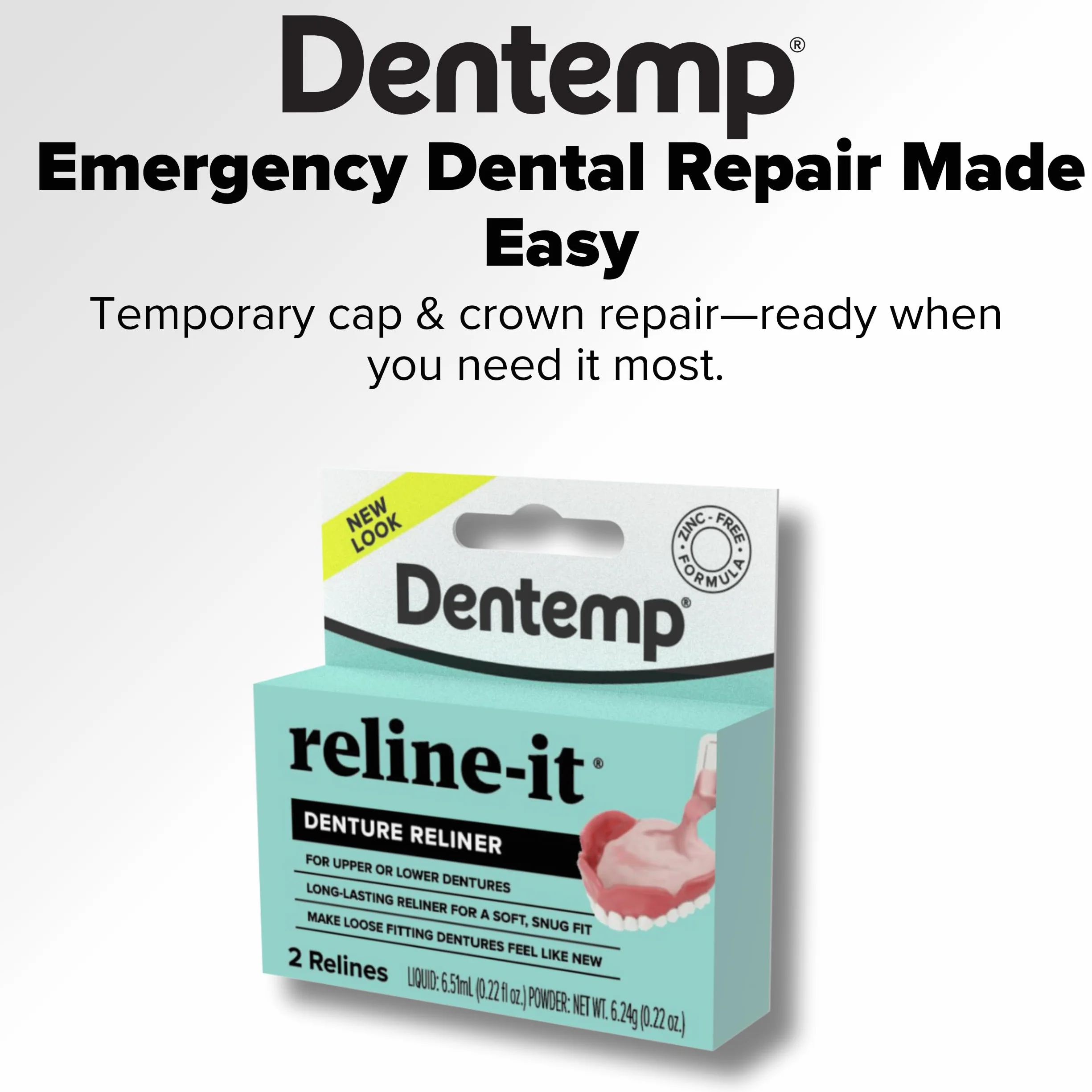 Dentemp Zestaw do zmiany protezy – Advanced Formula Reline It Denture Reliner – zestaw protez do naprawy i dokręcania protez zarówno górnych, jak i dolnych