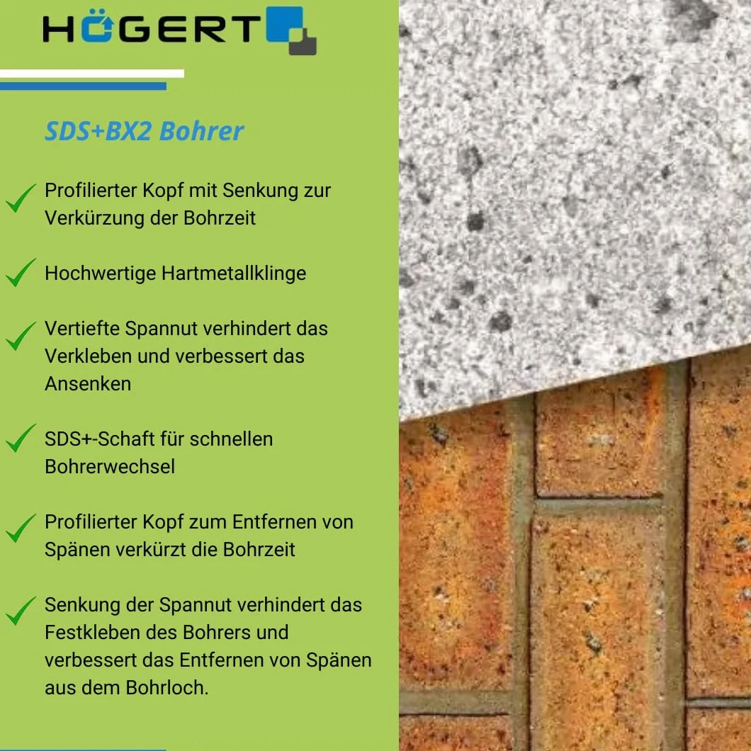 Högert Technik - Profesjonalne wiertło SDS+ do betonu BX2 8 x 400 mm | 2-ostrzowe, do wiercenia w cegle, kamieniu, ceramice, betonie i żelbetonie.