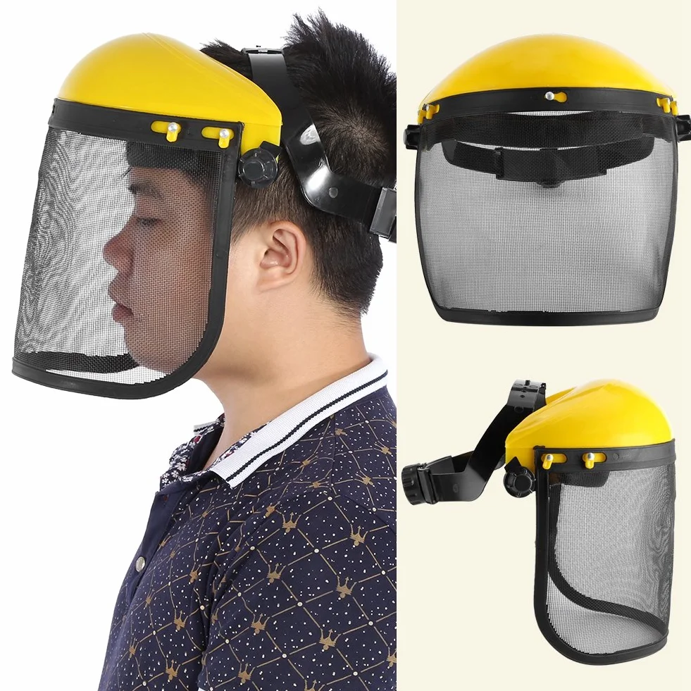 Kask Ochronny z Siateczkowym Wizjerem na całą Twarz Regulowany Sprzęt do Ochrony Głowy Zestawy Ochronnych Kasków Ochronnych do Kosy Wyrębowej Ochrona Leśna