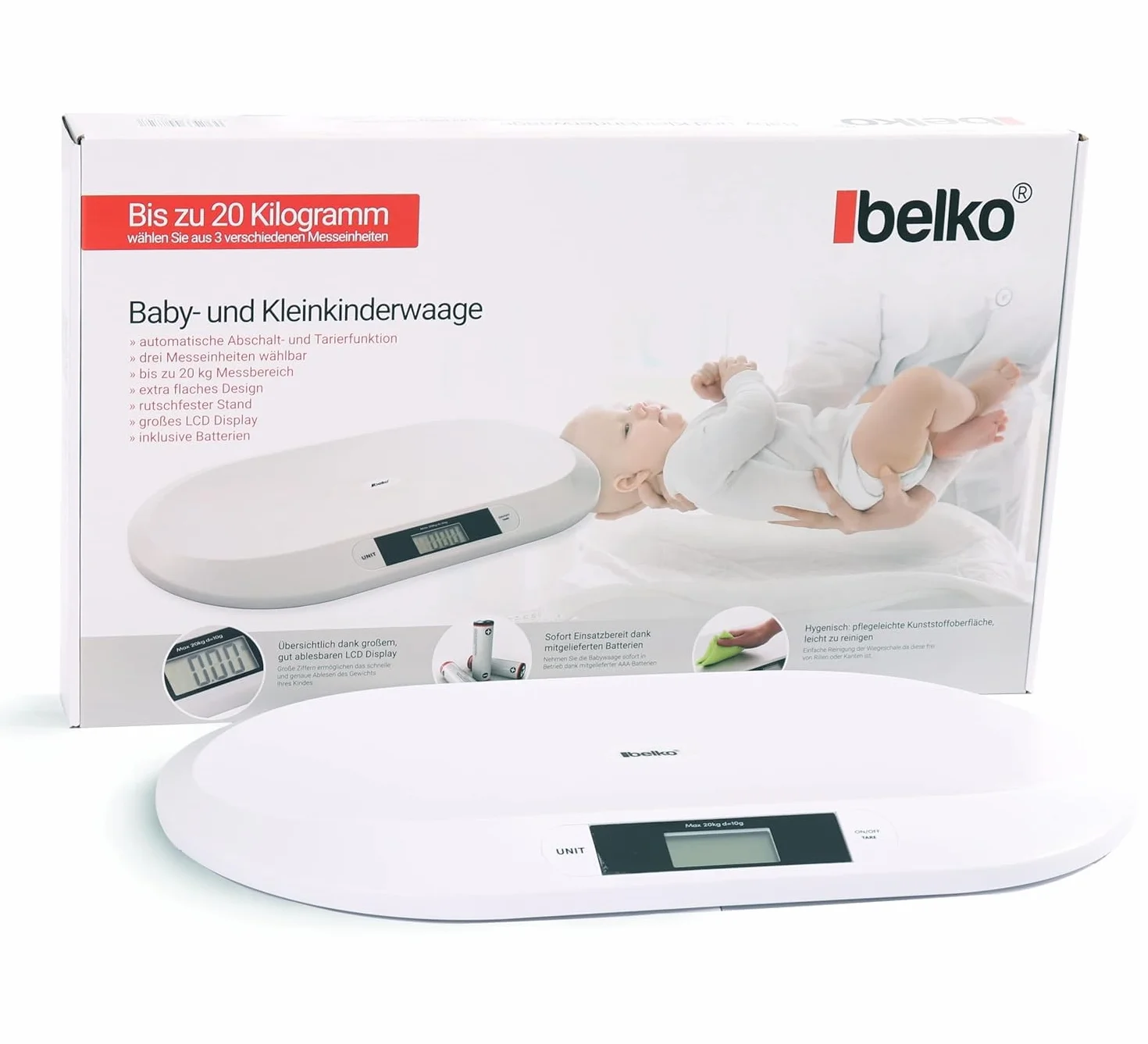 Belko® Waga dla Niemowląt i Zwierząt - Płaska, do 20 kg, do Karmienia