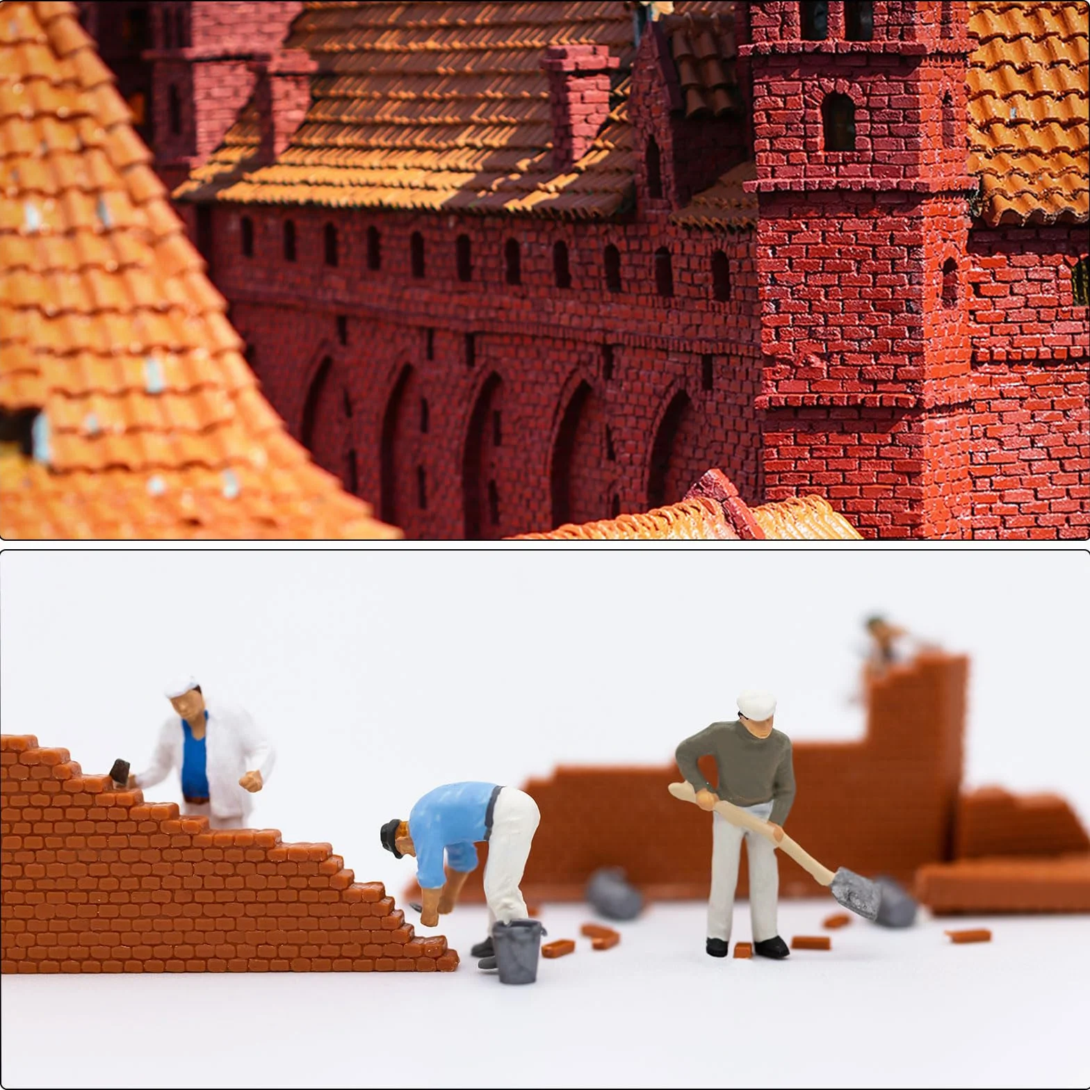 sourcing map Miniaturowe dachówki z gliny, model dachówki mini dla majsterkowiczów, zestaw do modelarstwa, ogrodu, kolor czerwony, 200, skala 1:1620 x 17,5 x 2 mm