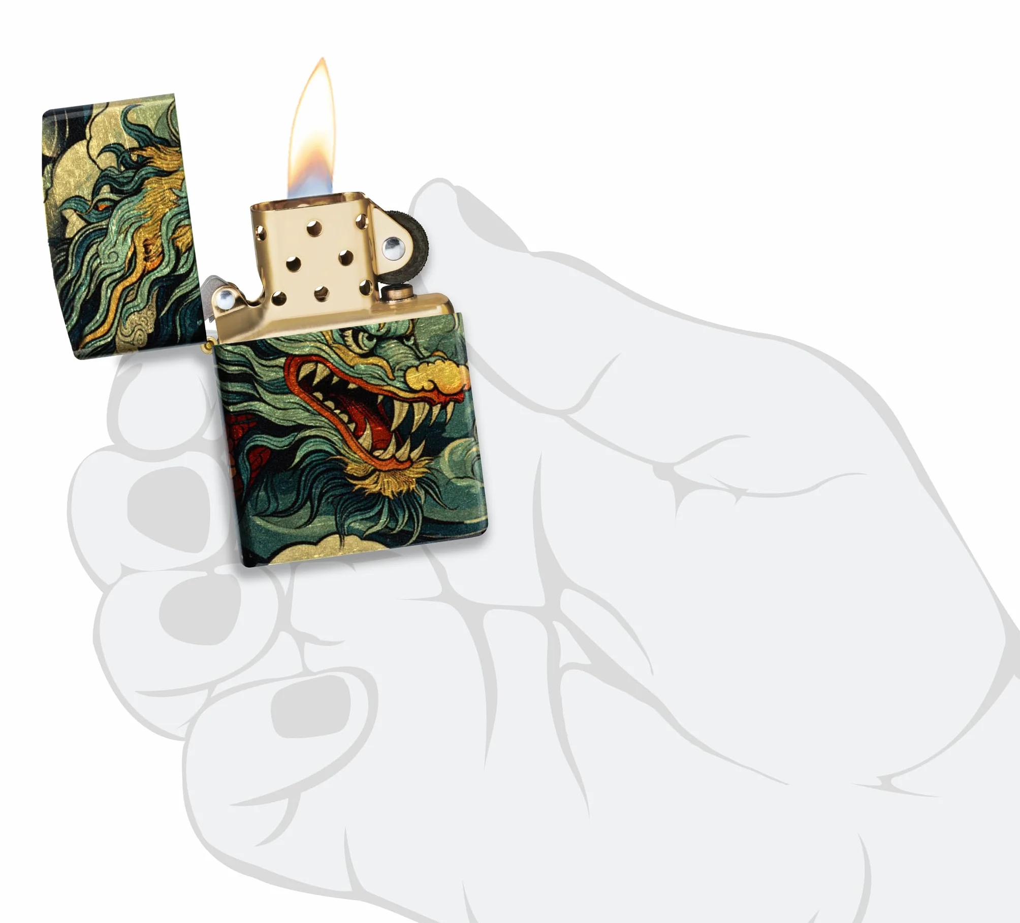 Zippo Colourful Dragon Zapalniczka Sztormowa, do Napełniania, Wielokrotnego Użytku, Wiatroodporna Konstrukcja, Pudełko na Prezent, Wykonano w USA, Kolor Postarzany Mosiądz 540°, Fuzyjne Nanoszenie