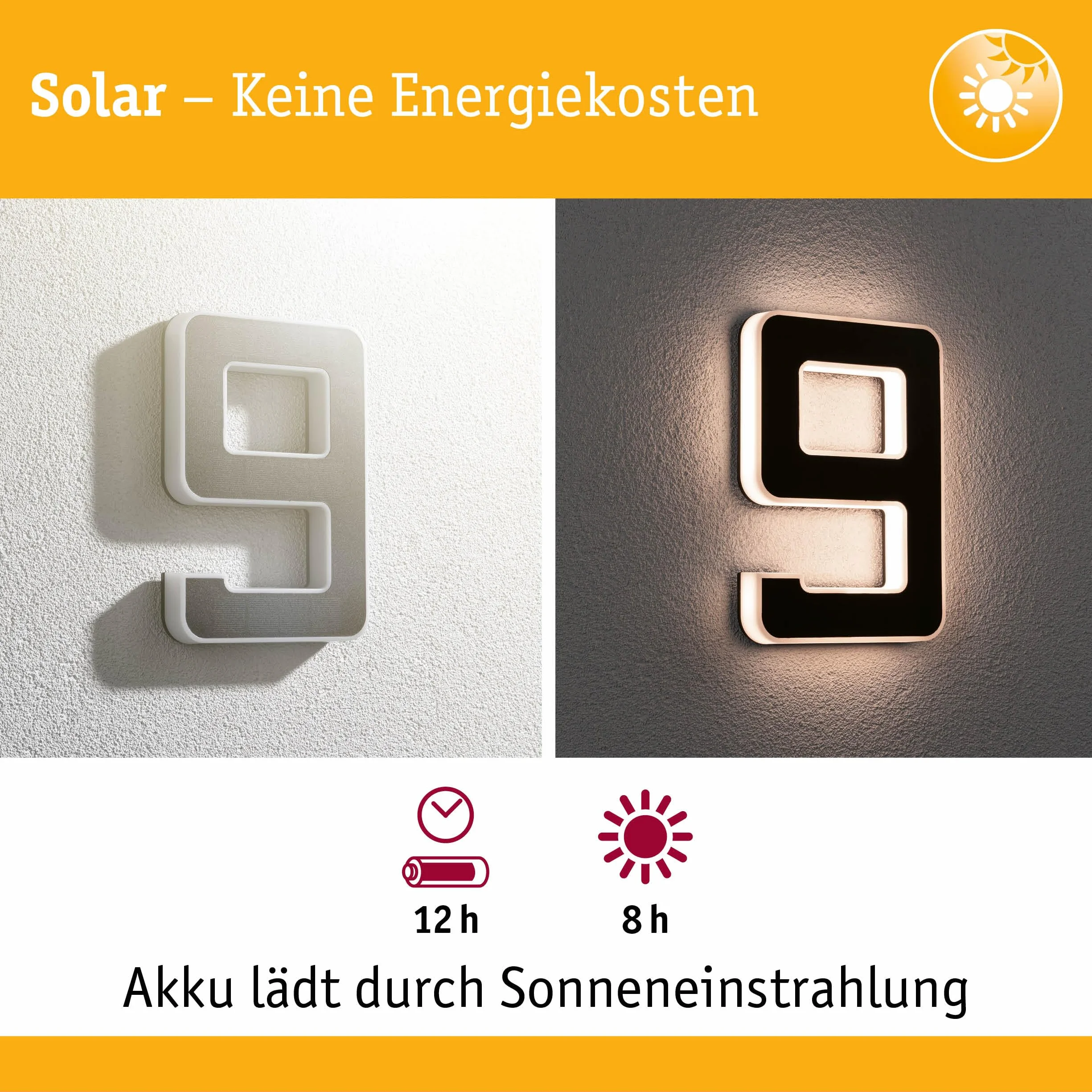 Paulmann 79850 LED solarny nr domu 9 IP44 ciepłobiały 0,2 W czarna lampa solarna 3000 K