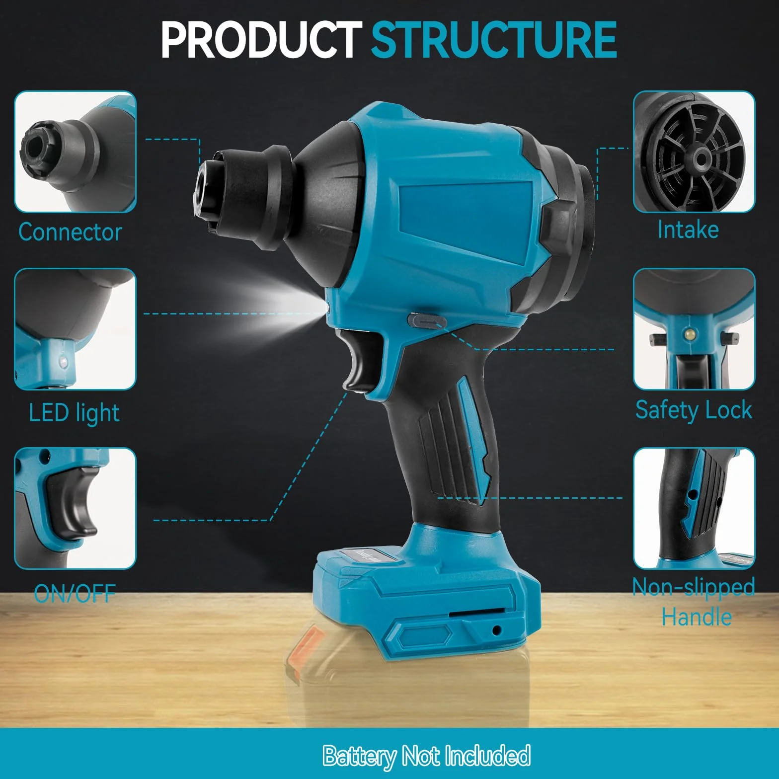 Bezprzewodowa dmuchawa do Makita 18 V, 1000 W, ręczny silnik o stałej prędkości ze światłem LED i 8 dyszami, 40 000 obr./min do garażu, warsztatu, tartaku, sprzątania domu (bez baterii)