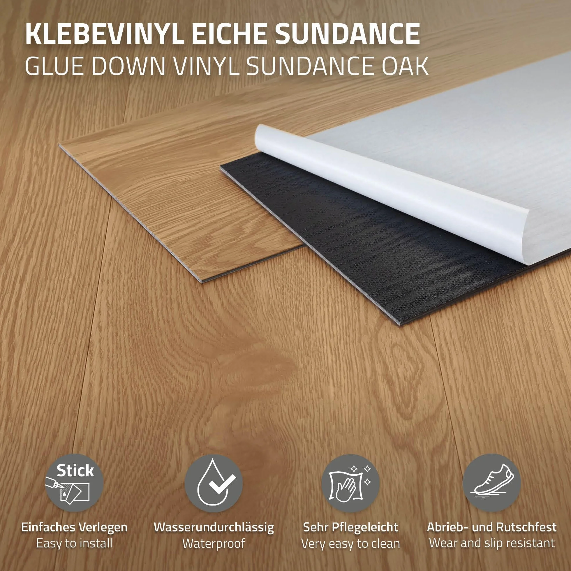ML-Design Podloga Deluxe PVC, samoprzylepne deski winylowe, podloga winylowa, 91,5 cm x 15,3 cm x 2 mm, grubosc 2 mm, 2,23 m² / 16 desek, dab Sundance, wyglad drewna