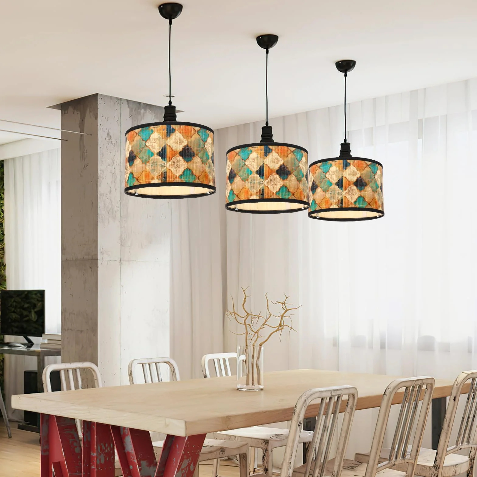 OSALADI Drum Lamp Abażur Kinkiet, Dekoracyjny abażur Lampa Podłogowa Lampy Stołowe, Boho Style Wahadłowe Lampy Tkaniny