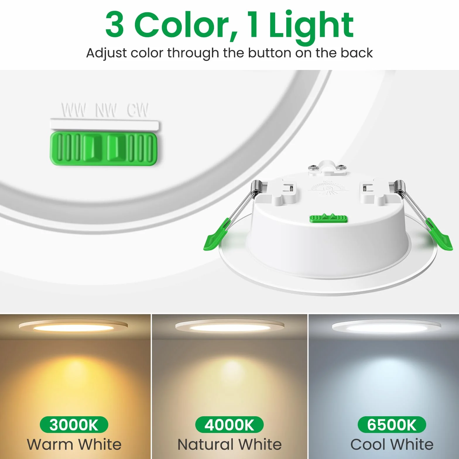ALUSSO LIGHTING Reflektor punktowy LED do zabudowy, 230 V, możliwość ściemniania, 10 W, 1050 lm, wysoka jasność, ciepła biel, neutralna biel, zimna biel, ultra płaska lampa sufitowa IP44, do łazienki