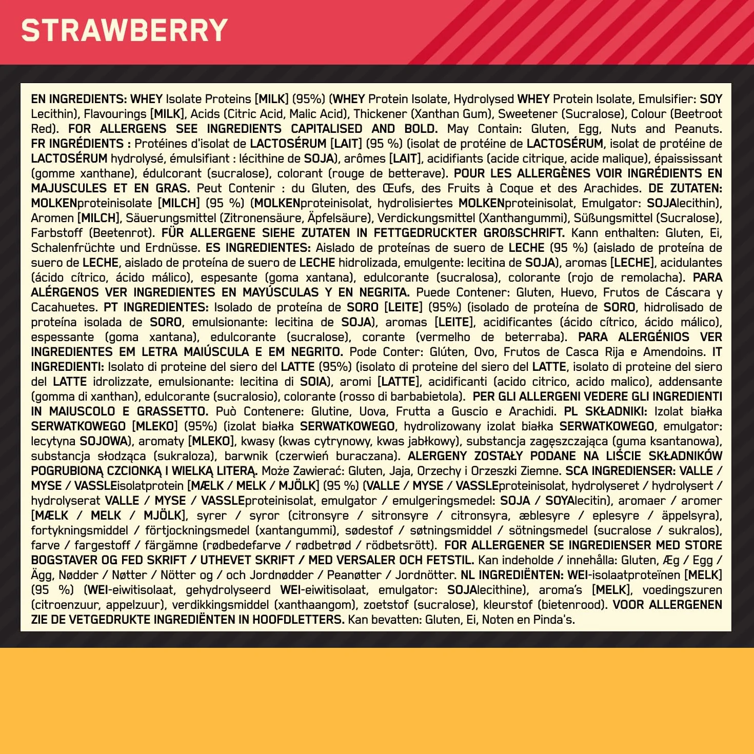 Optimum Nutrition Gold Standard 100% Isolate Izolat Białka Serwatkowego BCAA Glutamina Truskawka 31 Porcji 930 g