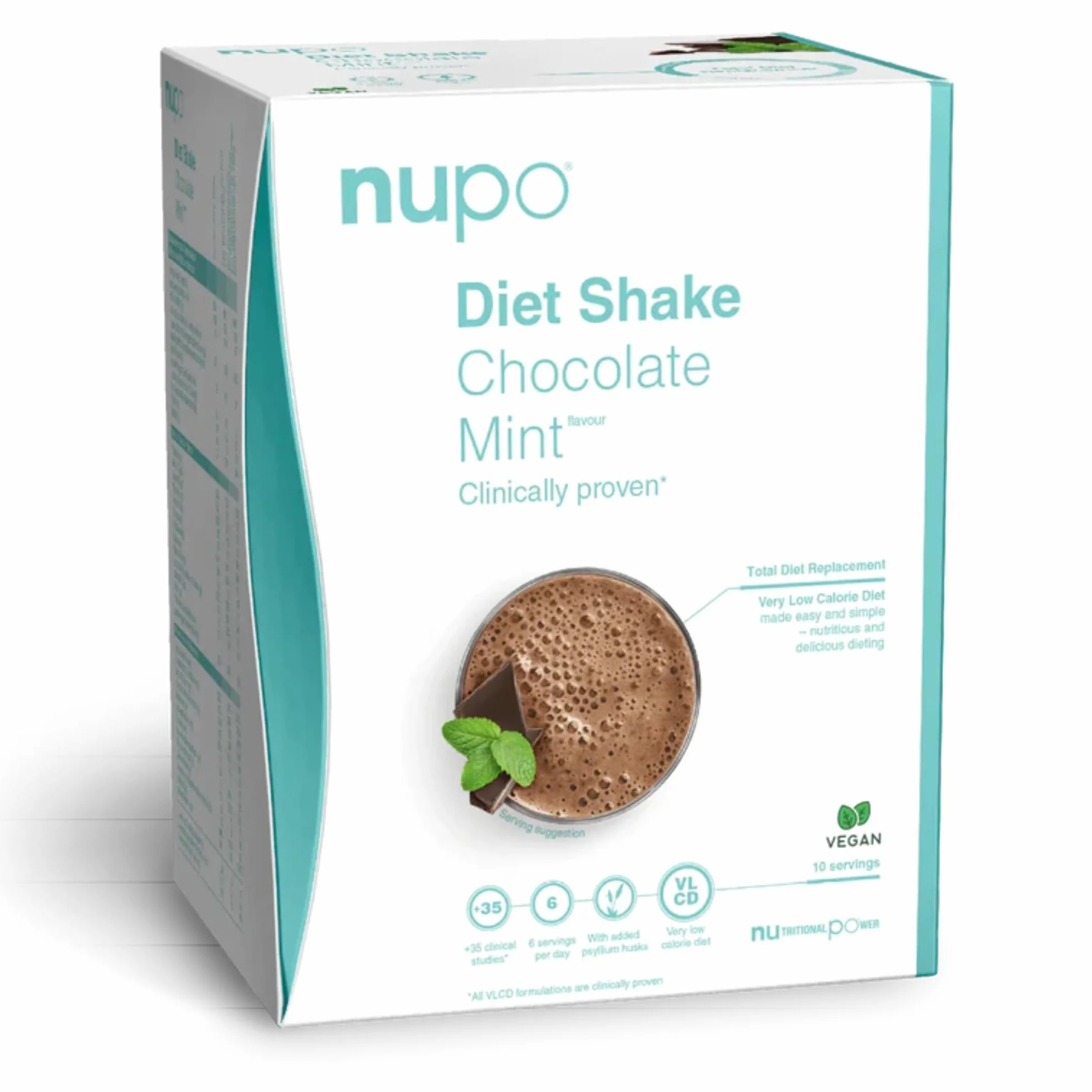 NUPO® Shakes dietetyczny do odchudzania, wegański, bez glutenu (czekoladowo-miętowy - 10 porcji), pyszne koktajle odchudzające dla kobiet i mężczyzn, proszek odchudzający, posiłek do picia jako shake