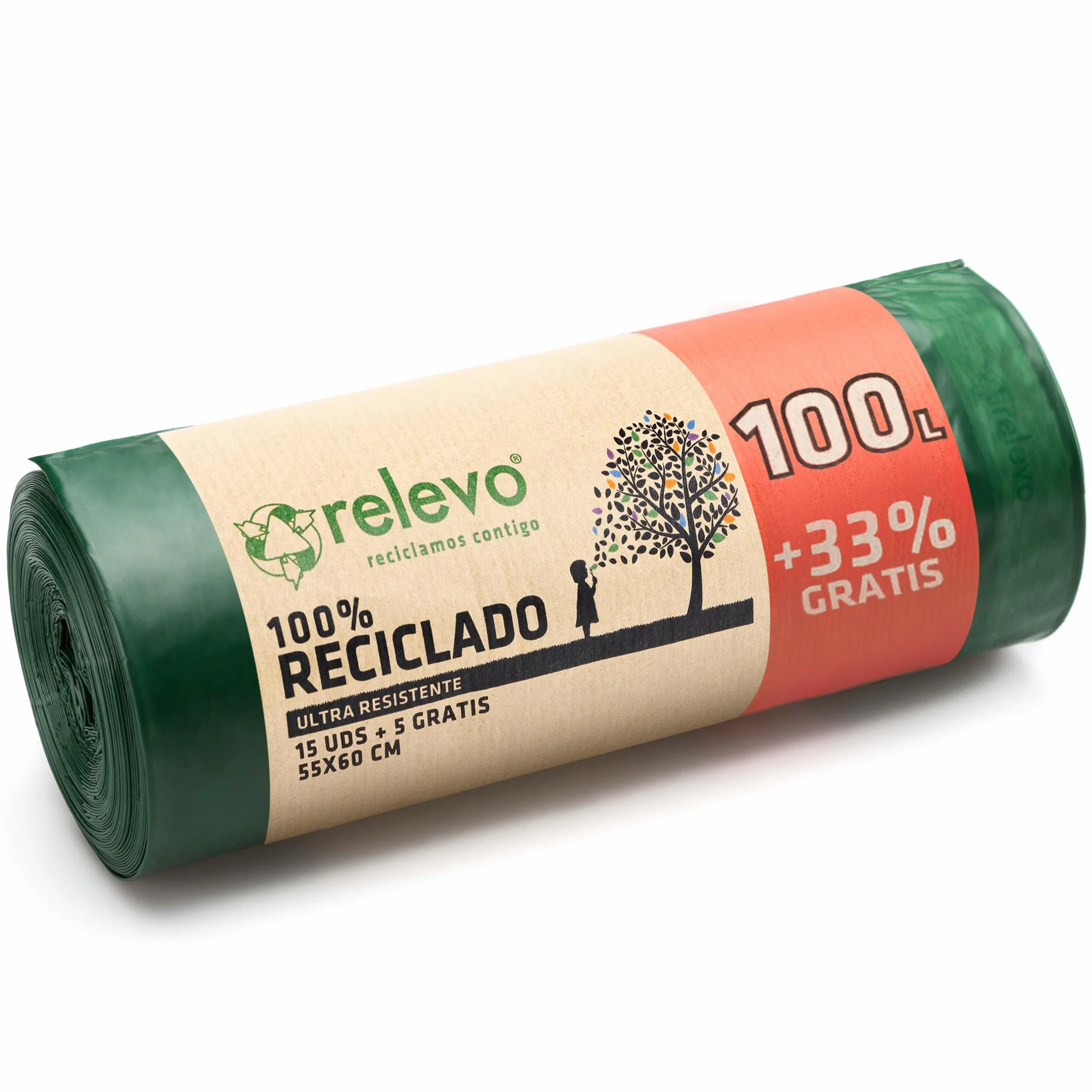 Relevo 13 sztuk worków na śmieci 100 l – 100% recyklingowane worki na śmieci ze sznurkiem