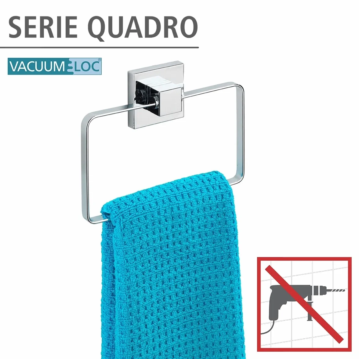 WENKO Vacuum-Loc® Pierścień na ręczniki ścienne, Quadro, wieszak na ręczniki do łazienki i kuchni, mocowanie próżniowe, bez wiercenia, z nierdzewnej, błyszczącej stali nierdzewnej, 18,5 x 14 x 3,5 cm