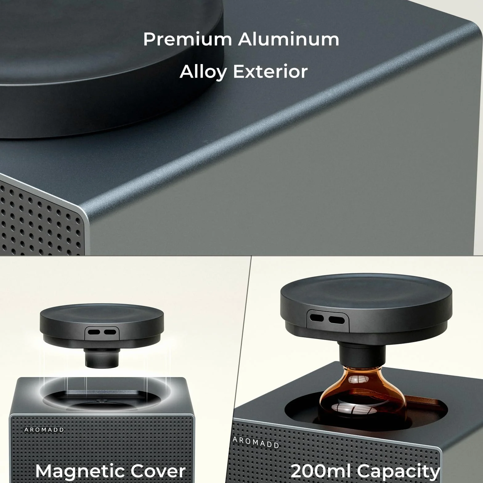 Aromadd Smart Aroma Scent bezwodny dyfuzor olejków eterycznych Cold Air Tech 2000 m2 czarny tytan