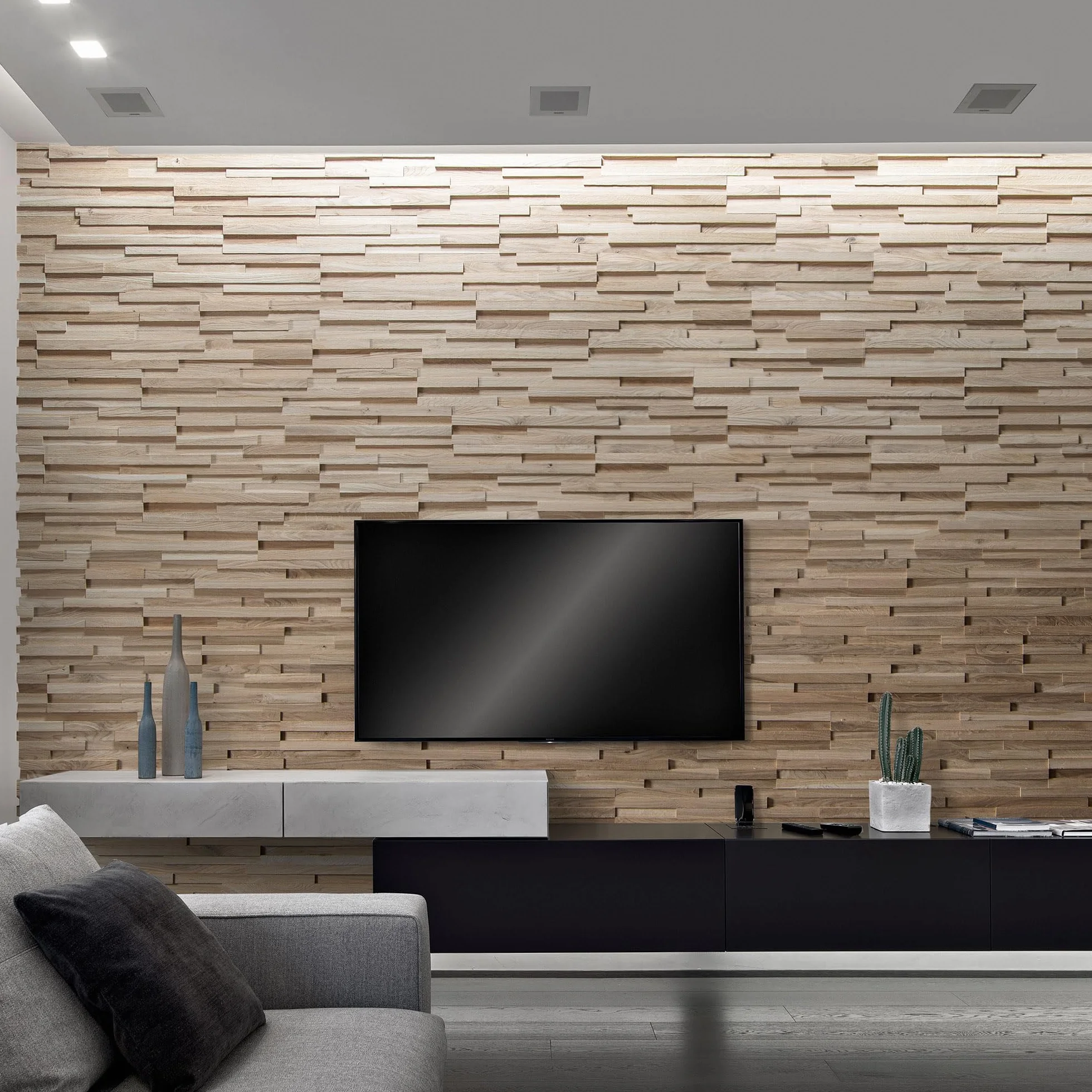 Drewniana okładzina ścienna o wyglądzie 3D, naturalne panele ścienne z drewna dębowego firmy Wooden Wall Design model Correctus (1 m2).