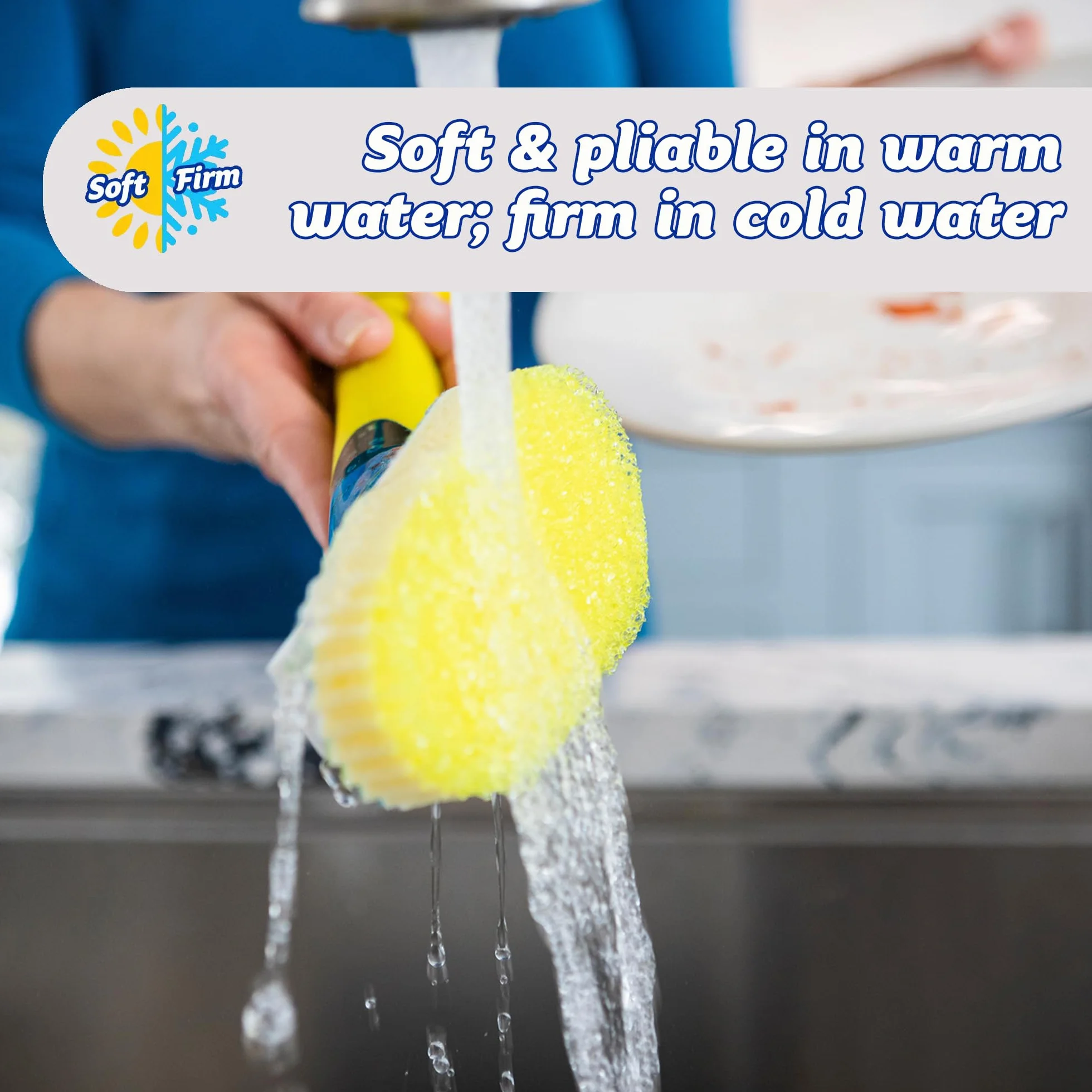 Scrub Daddy Daddy różdżka do naczyń i głowica łącząca, szczotka do dozowania mydła, zmieniająca teksturę gąbka do mycia z płynnym uchwytem, gąbka do naczyń z wbudowanym skrobakiem, głowica do