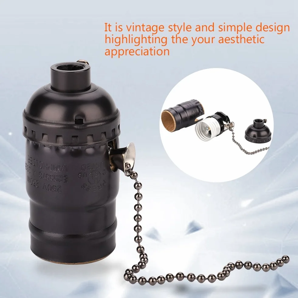 VIFER Oprawa E27 w stylu vintage, uchwyt, adapter z łańcuchem, oprawka sufitowa, cokół na ścianę, stół, lampa, akcesoria DIY
