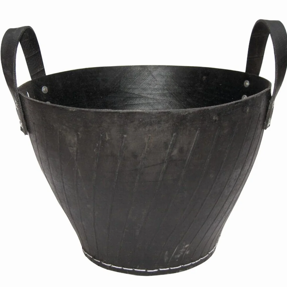 Benta Metrox 99170 kosz na drewno z gumy (z recyklingu zużytych opon, kosz na drewno kominkowe, 2 uchwyty do noszenia, wysokość 36 cm, Ø u góry 41 cm), czarny, 99170
