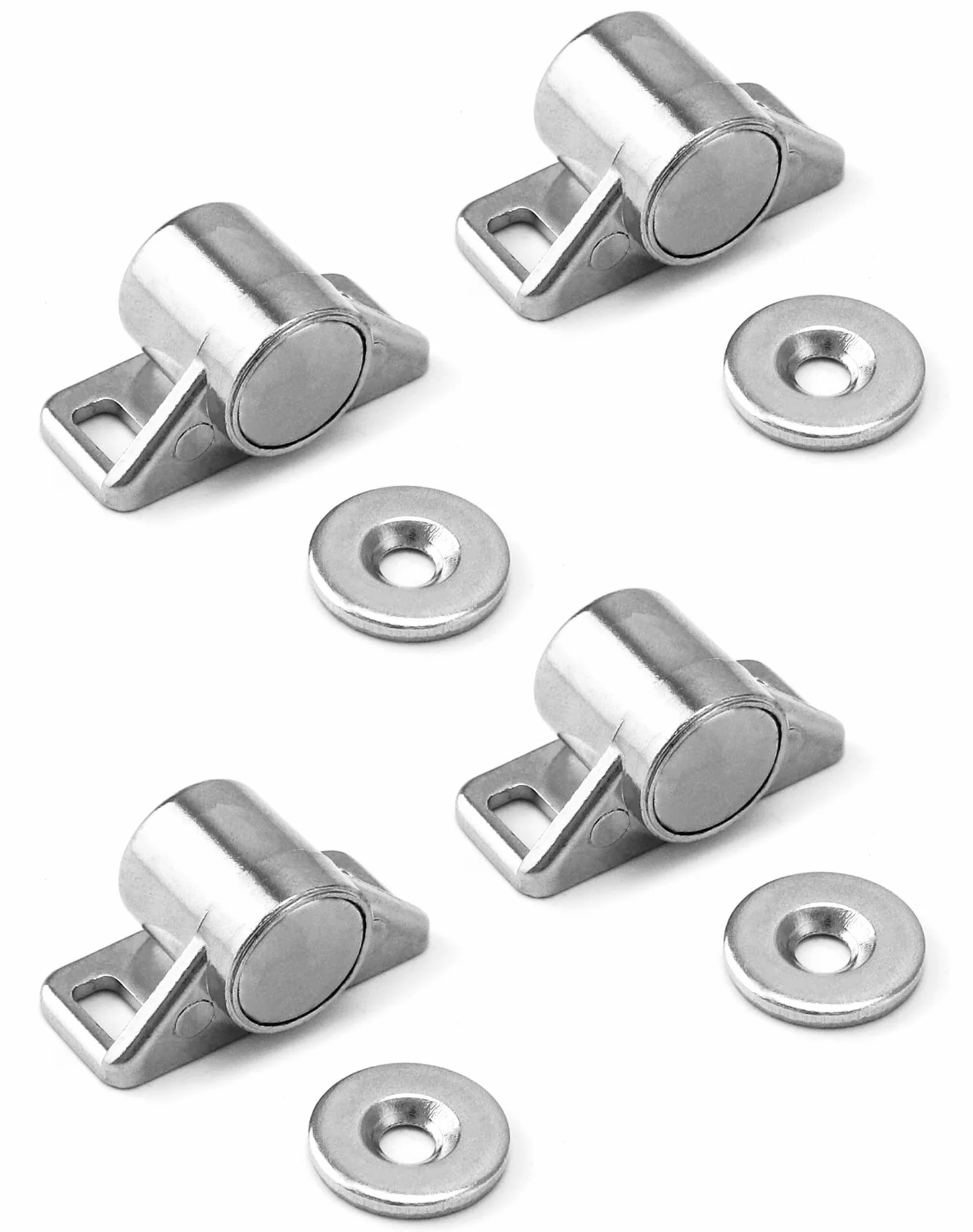 QWORK® 4-częściowy magnes na drzwi mocny, zatrzask magnetyczny, stop cynku, ze śrubami, srebrny, odpowiedni do szuflad, szafek kuchennych