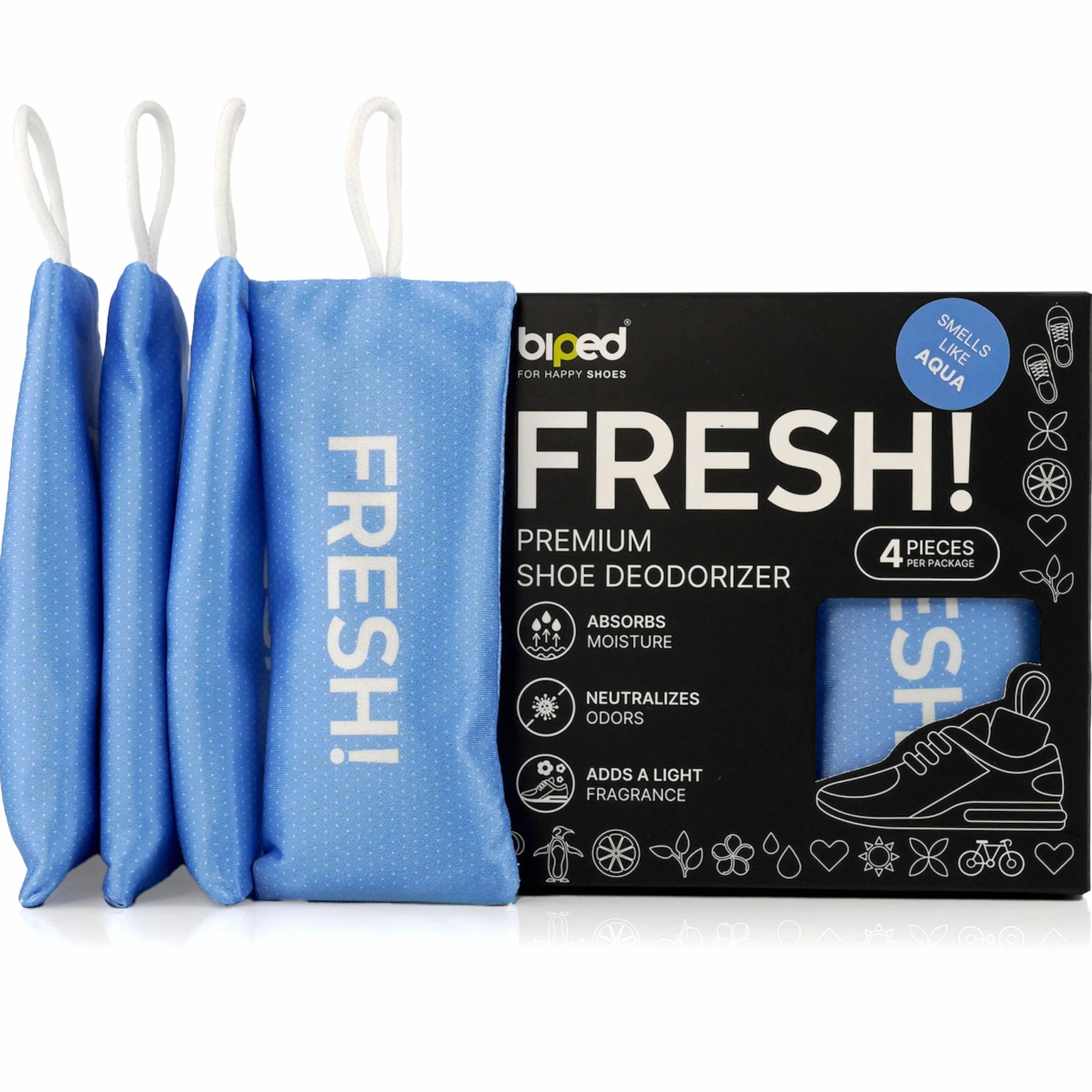 biped FRESH! dezodorant do obuwia z bambusowym węglem aktywnym – neutralizuje pot i zapachy – 4 sztuki