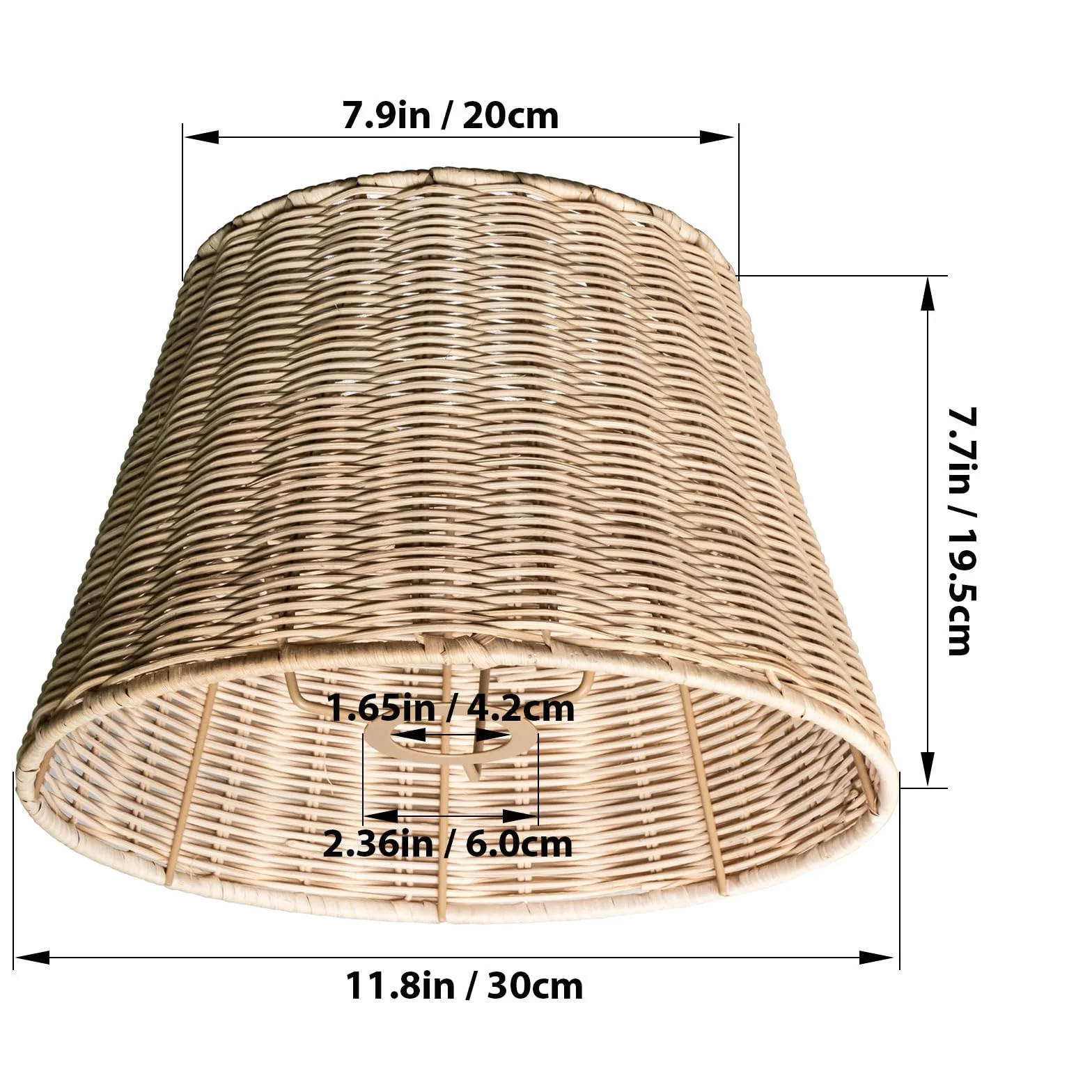 Rattan Klosz lampowy, ręcznie pleciony, stożkowa forma, wszechstronny do zastosowania w lampach sufitowych, wiszących, ściennych i stołowych (1, naturalny kolor rattanu)
