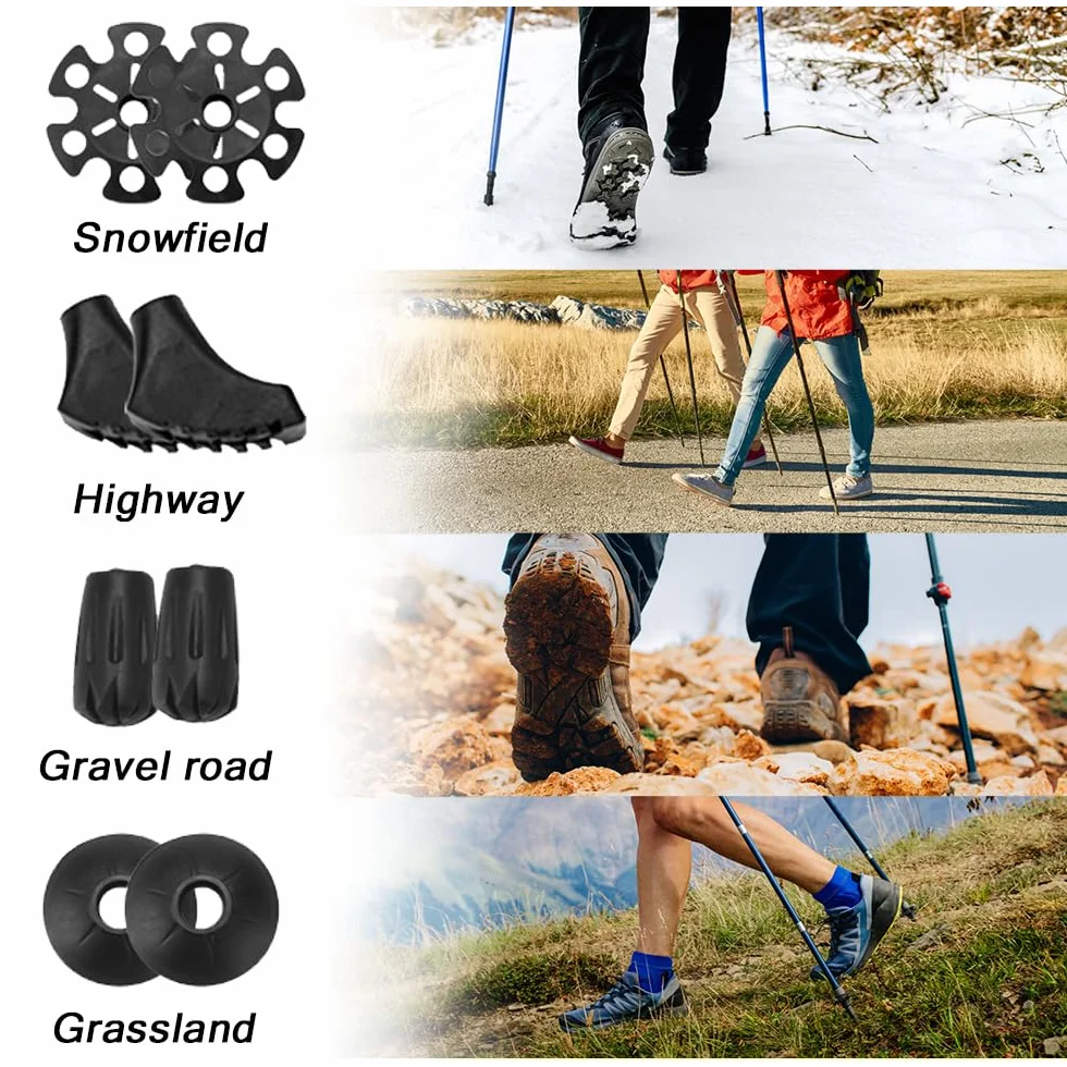 Kije do chodzenia, składane, 105-125 cm, damskie kijki do Nordic Walking, aluminiowe kijki trekkingowe, z 4 parami gumowych zderzaków, do trekkingu i wędrówek