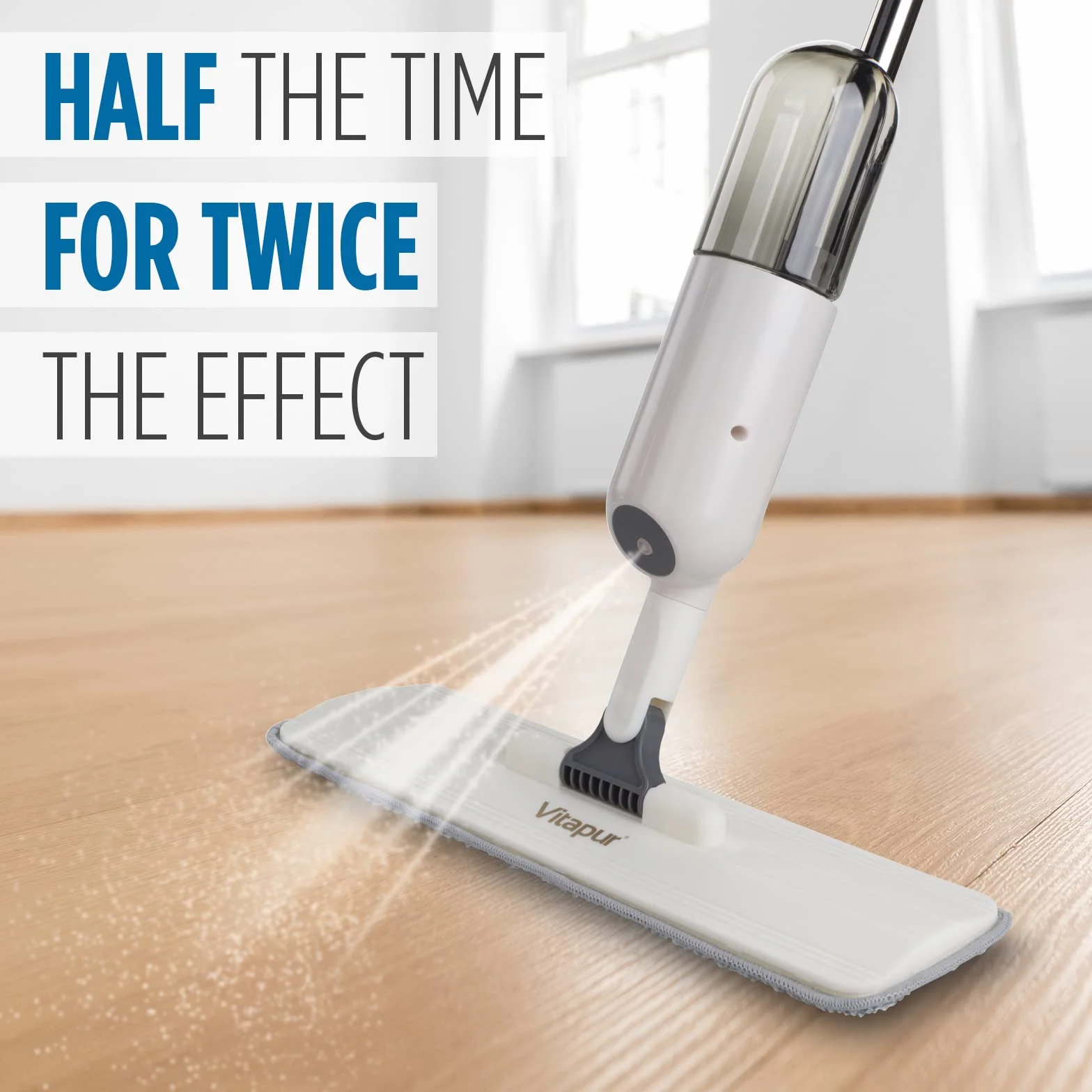 VITAPUR Mop z funkcją spryskiwania I 330 ml mop z rozpylaczem do szybkiego czyszczenia I Mop z dyszą natryskową I funkcja spryskiwania podłogi ze zbiornikiem na wodę i losowo I 2 pokrowce z mikrofibry
