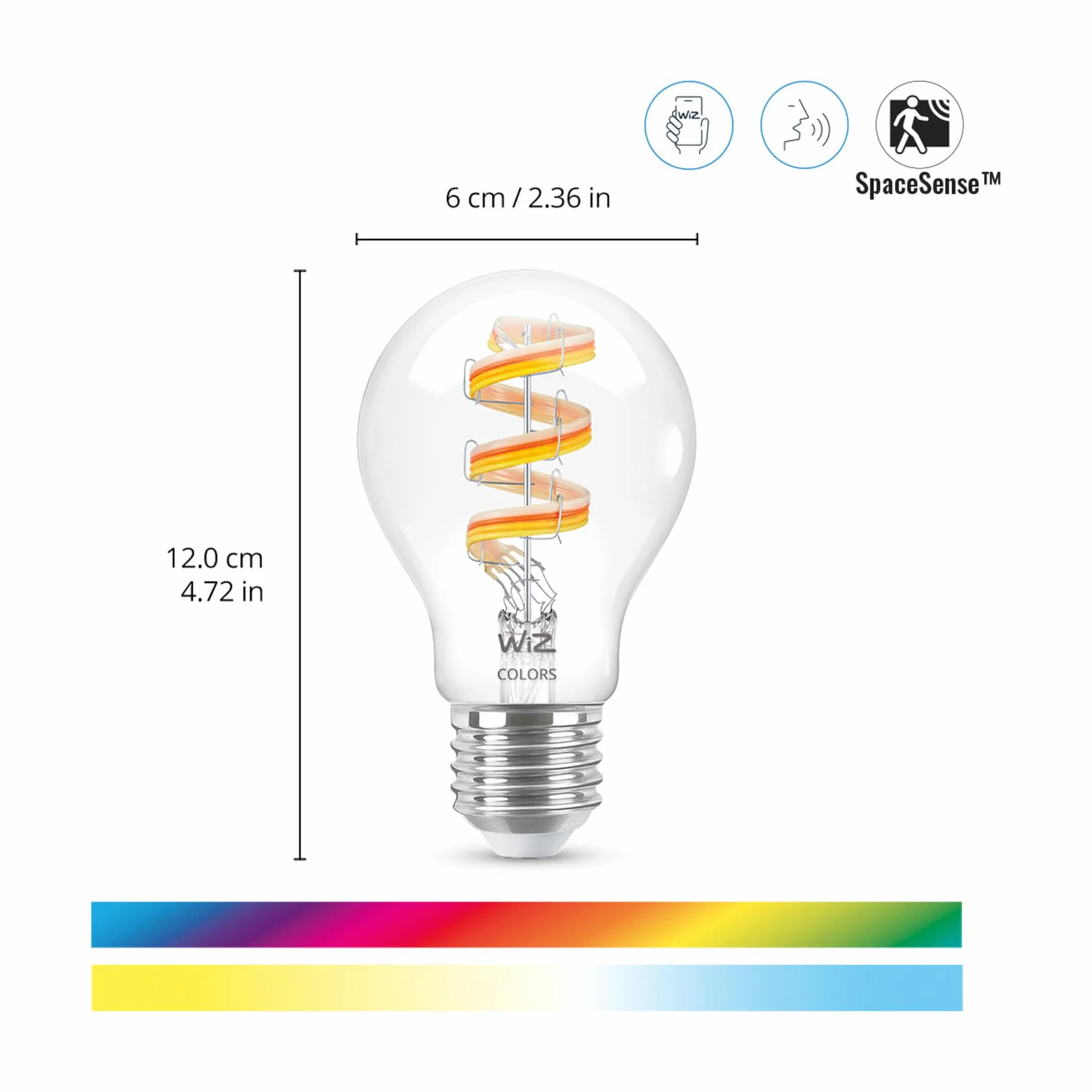WiZ Tunable White and Color żarówka LED filament E27 (470 lm), lampa 40 W z 16 mln kolorów lub ciepłe lub zimne białe światło, inteligentne sterowanie światłem przez Wi-Fi za pomocą głosu/aplikacji