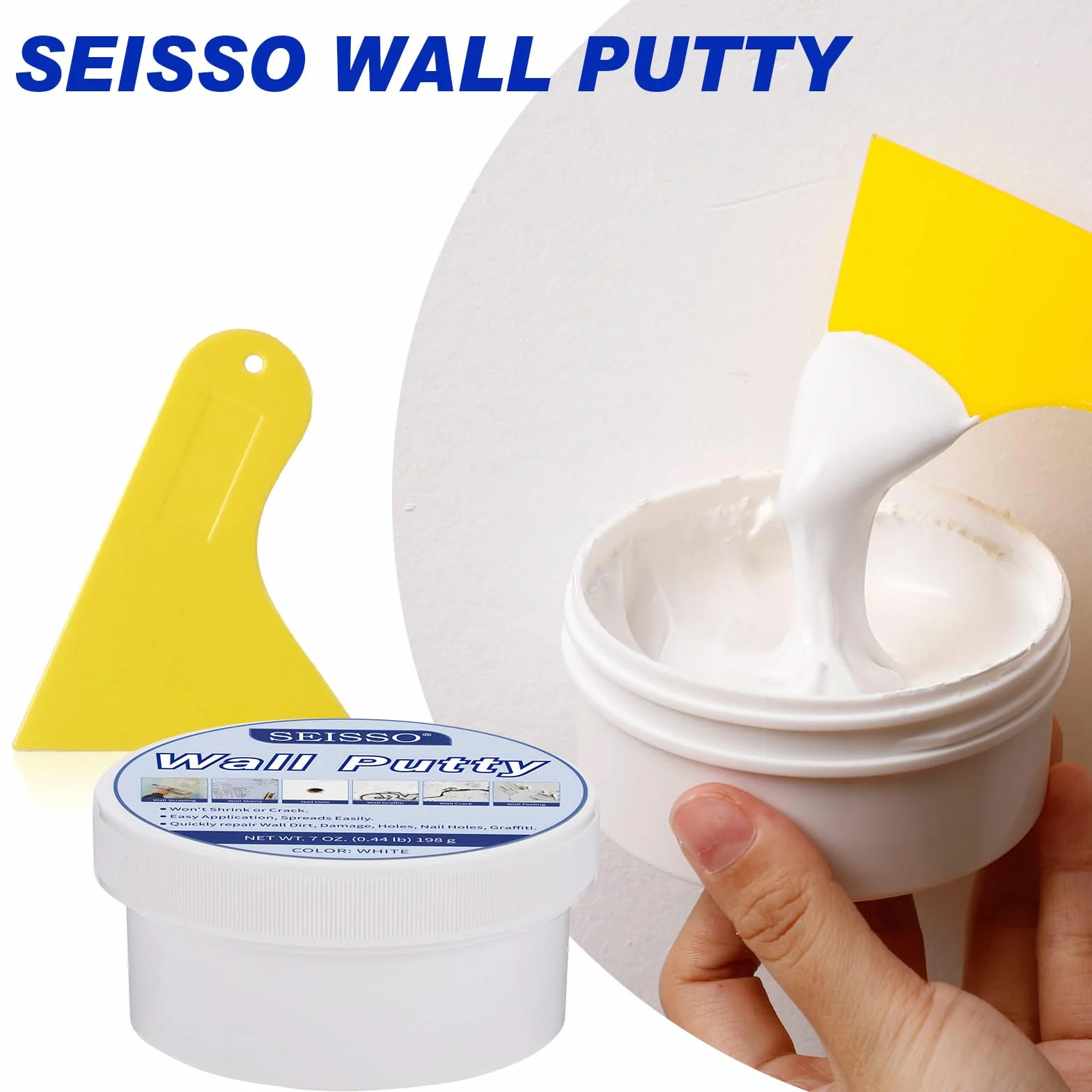 SEISSO 2 x 250 g Stiuk ścienny, 1 x 200 g kit do naprawy ścian, 1 x taśma samoprzylepna, 4 x łatka do naprawy ścian, zadrapania, graffiti