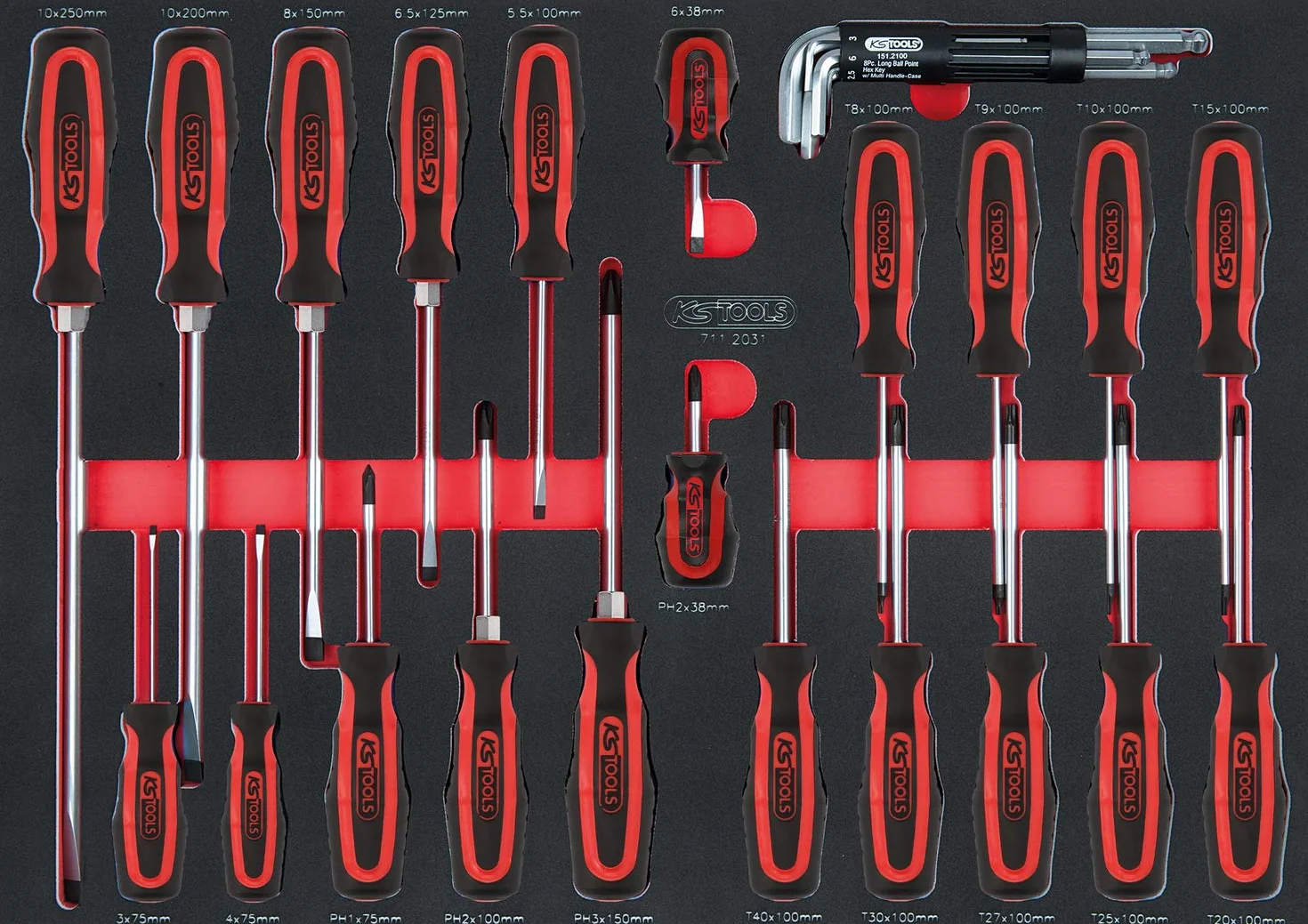 KS Tools 897.7598 ECOline CZARNY/CZERWONY wózek warsztatowy z 7 szufladami i zestawem narzędzi Premium, 598 części