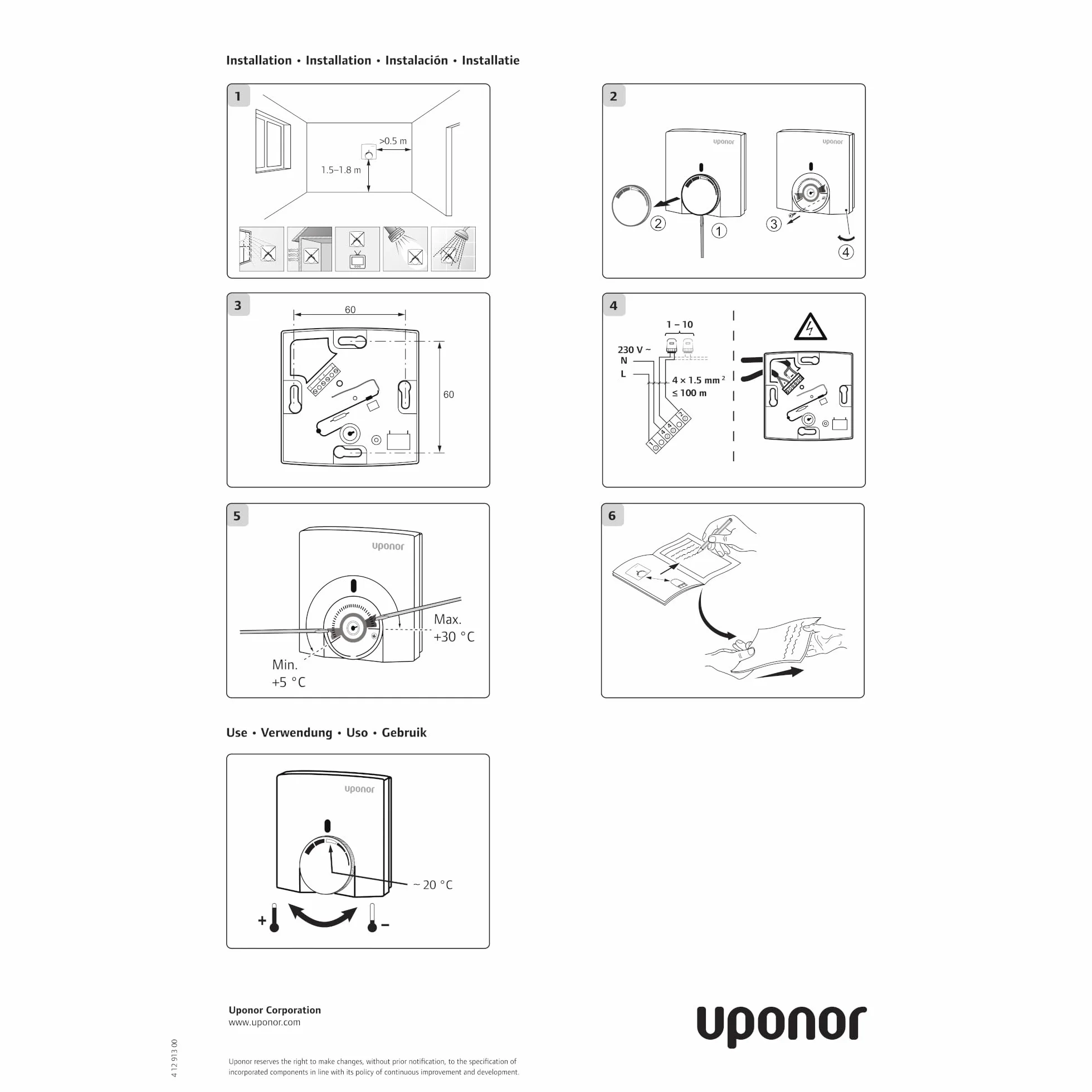 Uponor T-23 termostat pokojowy 230 V z przewodnikiem przewodowym