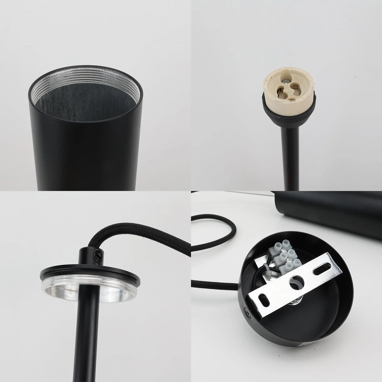Alpinaluz Zestaw 2 czarnych lamp sufitowych, rurowych 40 cm z reflektorem GU10 - nowoczesny minimalistyczny design - anodowane aluminium - kabel tekstylny 120 cm do kuchni i jadalni
