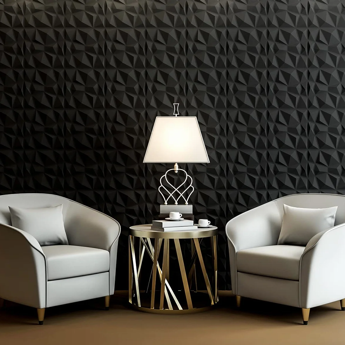 Art3d Dekoracyjne panele ścienne 3D w diamentowym designie, 30 x 30 cm, czarny matowy (33 szt.)