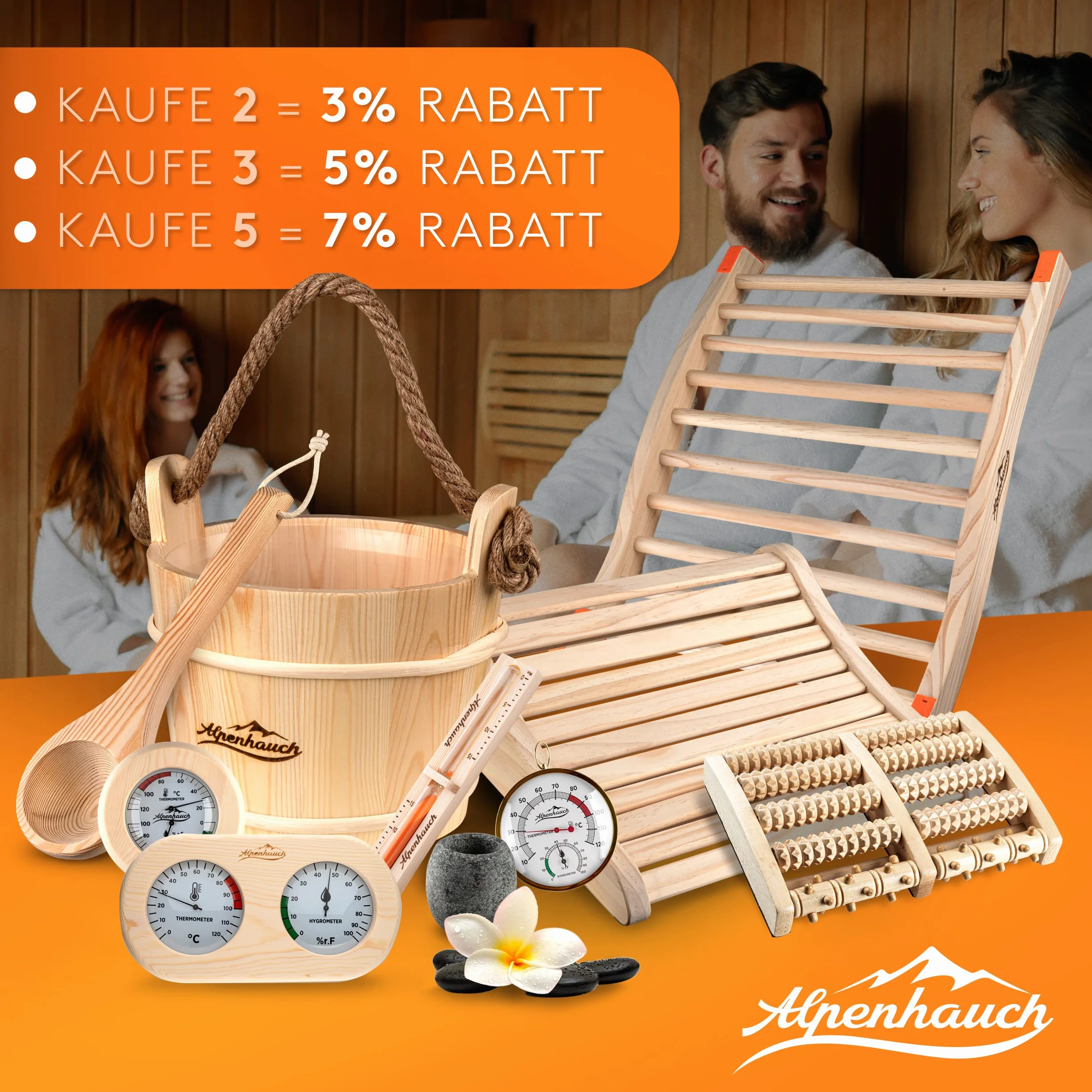 ALPENHAUCH Termometr Hygrometer do Sauny Drewno 2w1 z Hartowanym Szkłem Automatyczna Kalibracja