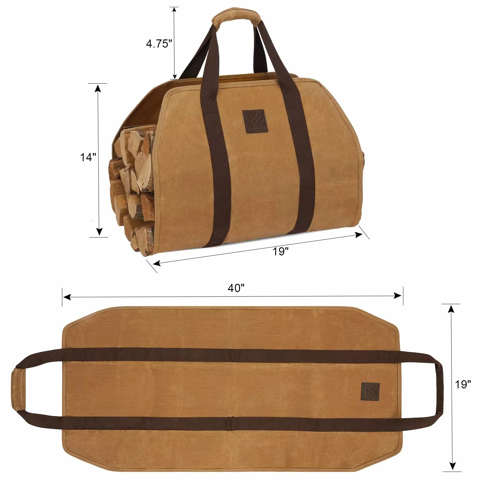 WILLOW WEAVE Torba na drewno opałowe, torba na drewno, uchwyt na drewno kominkowe, Khaki, 40 inches x 19 inches, Klasyczny