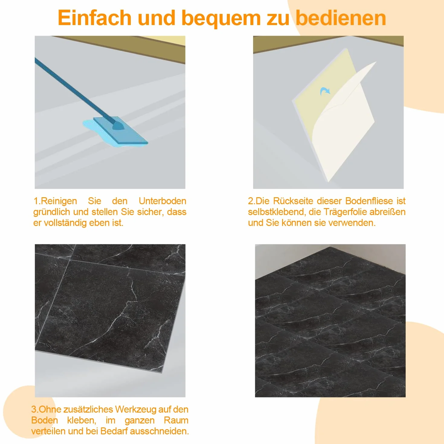 Sonnewelt Wykładzina podłogowa z PCW, samoprzylepna, ok. 5 m², 55 płytek, podłoga winylowa, antypoślizgowa, wodoodporna, 30 x 30 cm, laminat, deski podłogowe, płytki winylowe do ogrzewania