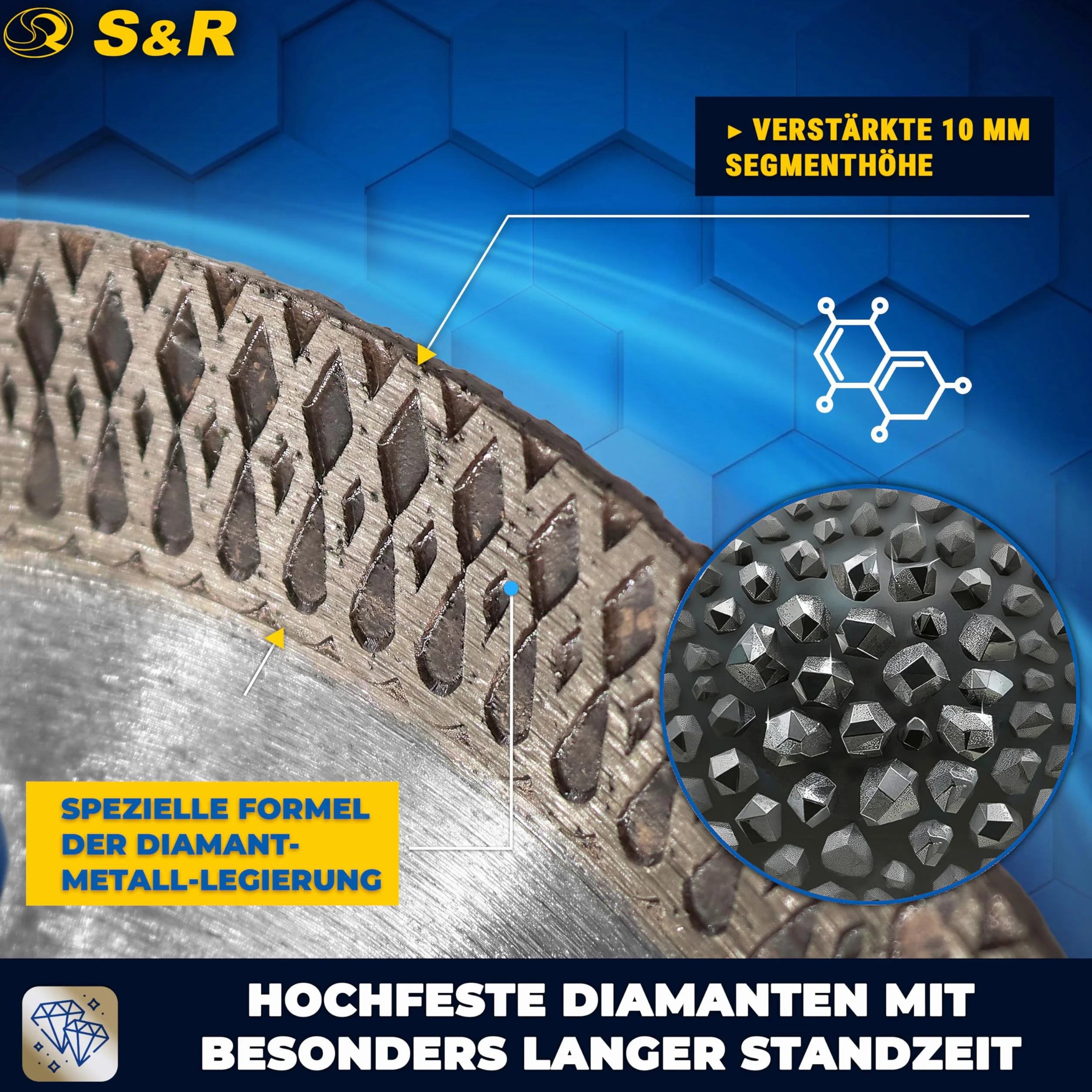 S&R Diamentowa tarcza do cięcia płytek, 125 mm, tarcza diamentowa 125 mm, 125 x 22,23 x 25 x 1,7 mm, do porcelany, gresu porcelanowego, twardych płytek, granitu z ornamentową krawędzią