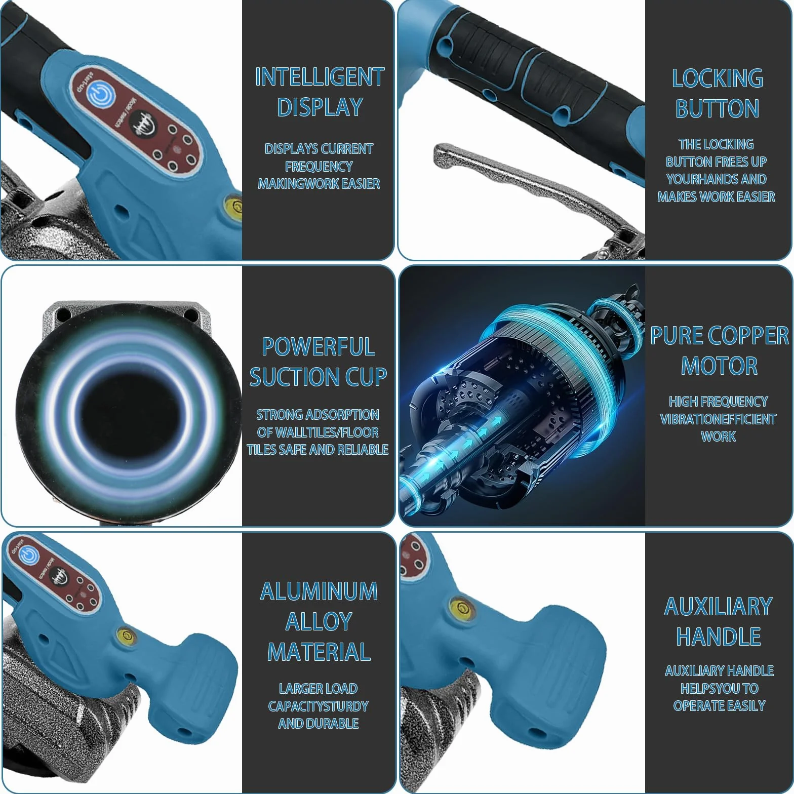 Maszyna wibracyjna do płytek Makita 18 V, urządzenie wibracyjne z przyssawką 4,7", 5 biegów, regulowana prędkość, pojemność 60 kg, nadaje się do 39 x 39 cali i poniżej (Bue)