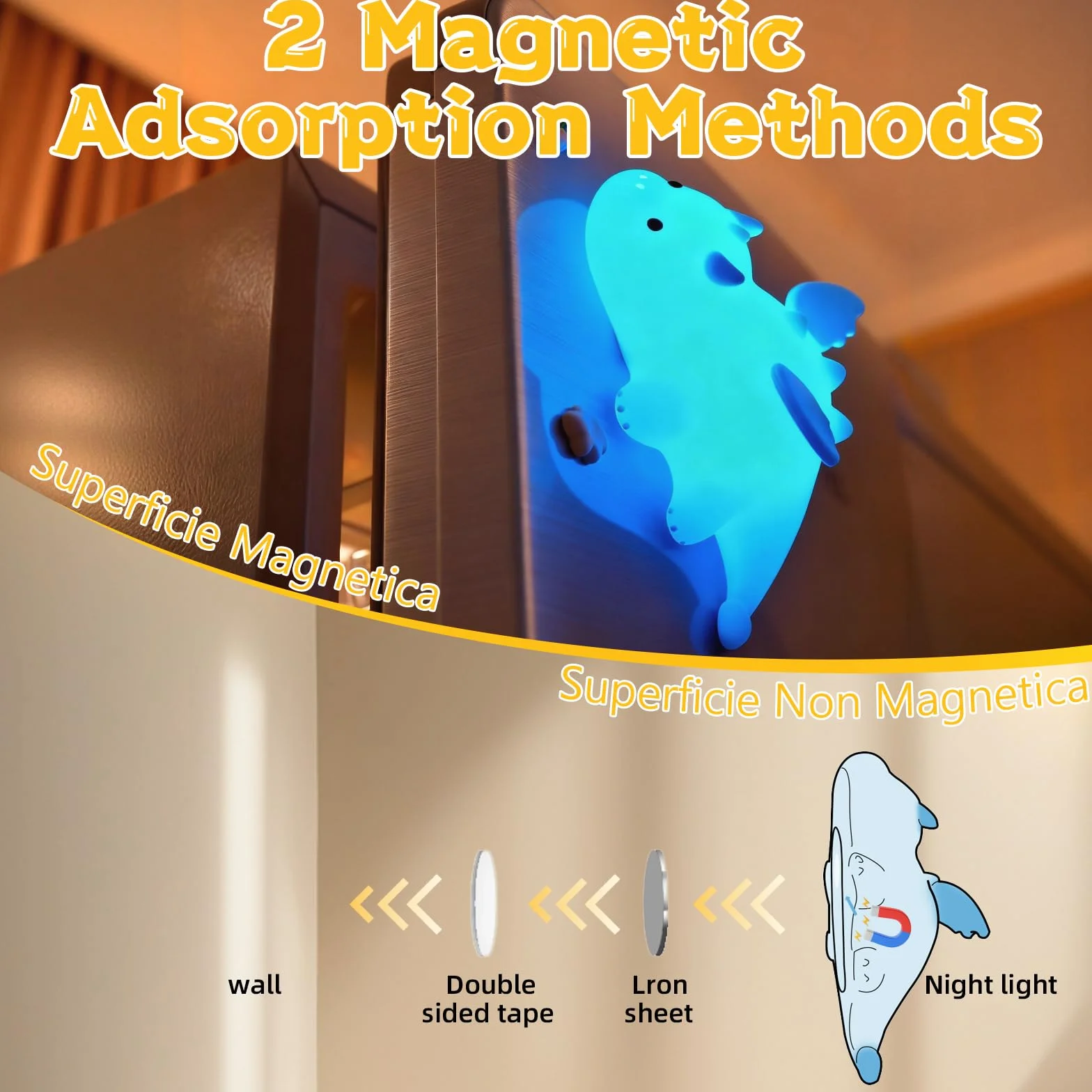 Lampka nocna dla dzieci, urocza lampa Wyvern - miękka silikonowa LED z magnetyczną adsorpcją, 3 ustawienia ciemnienia, 7 zmieniających się kolorów, 30-minutowy timer, ładowana przez USB i przenośna